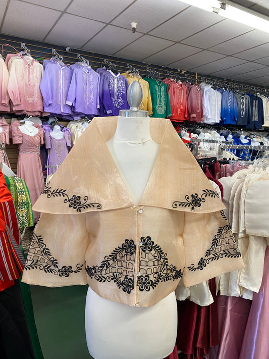 Maria Clara Filipiniana Blouse - Beige/Black