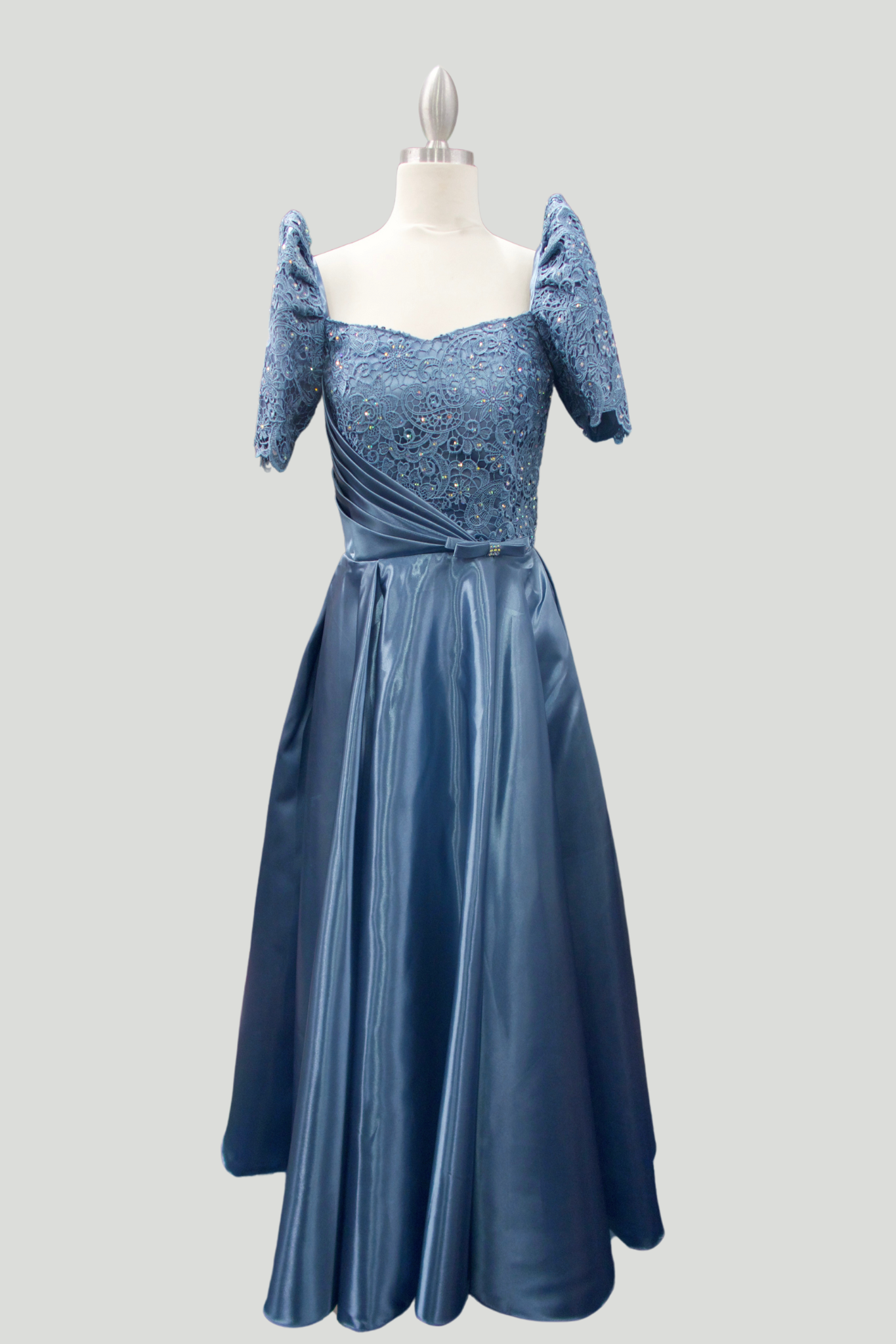 Dusty Blue Satin Ball Gown