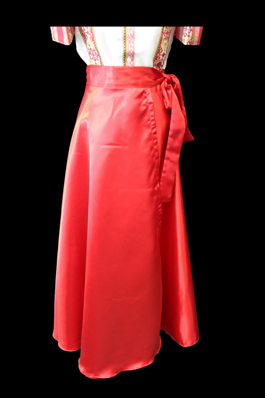 Satin Wrap Skirt - Red
