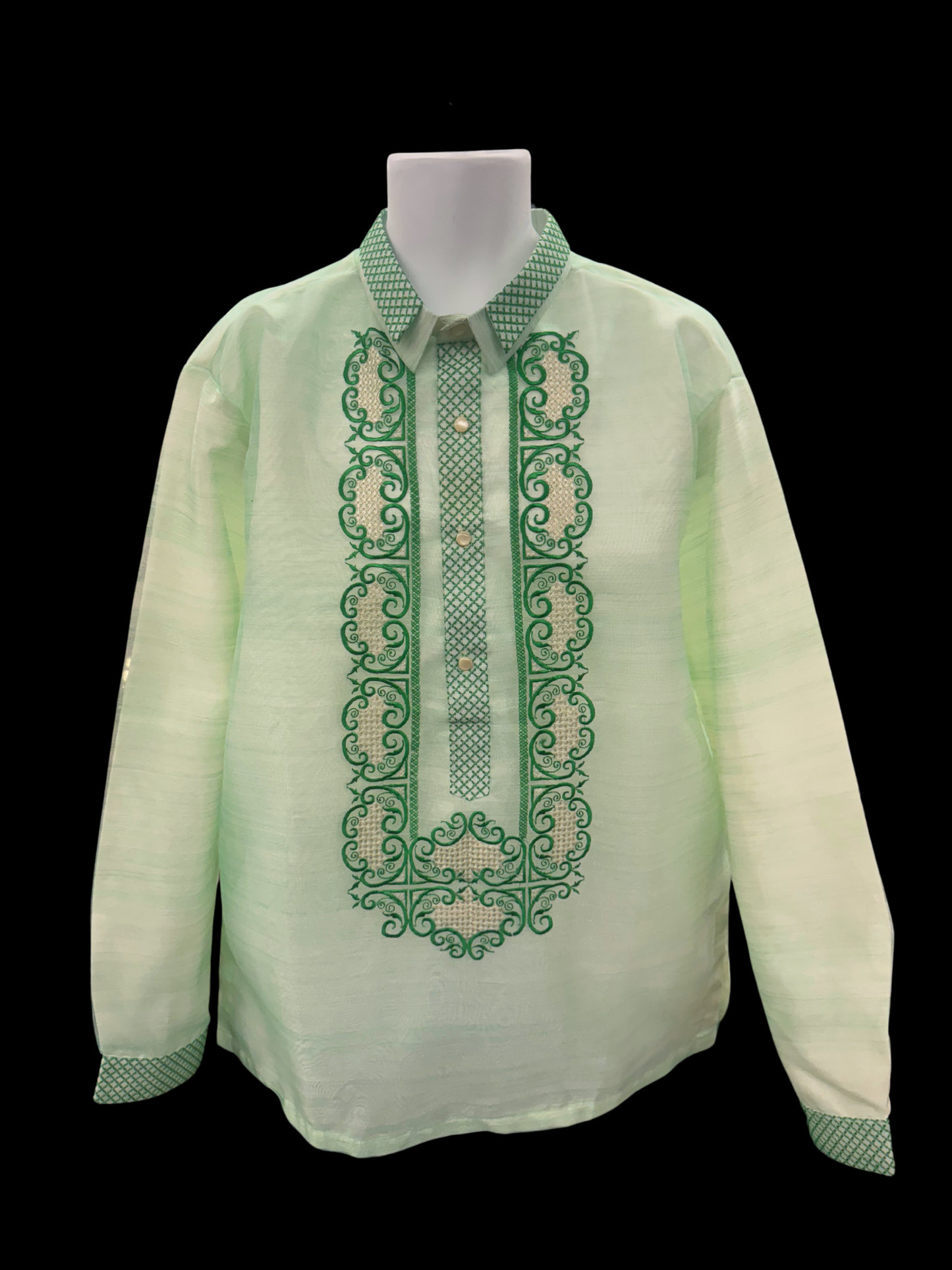 Striped Emerald Green Organza Barong