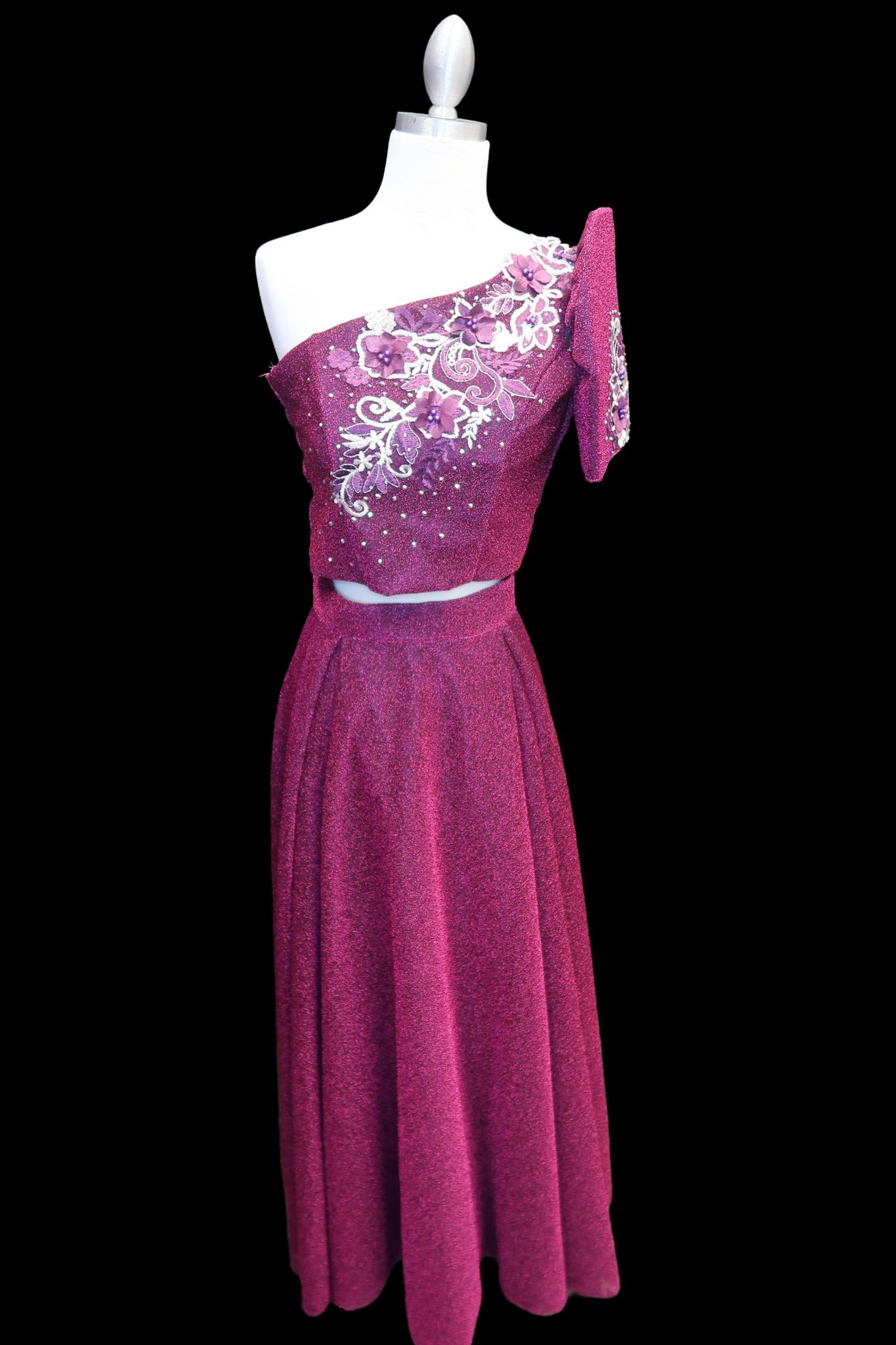 Candy Crush Fuschia One Shoulder Filipiniana