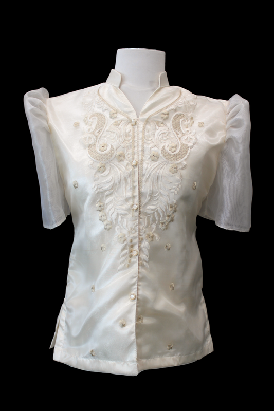 Beige Satin Blouse w/ Organza Sleeves