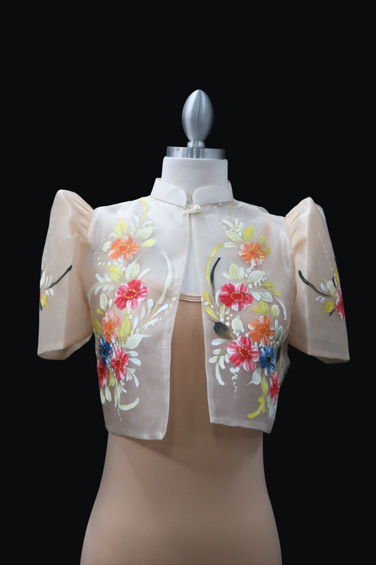 Hand Painted Single Button Bolero - Champagne