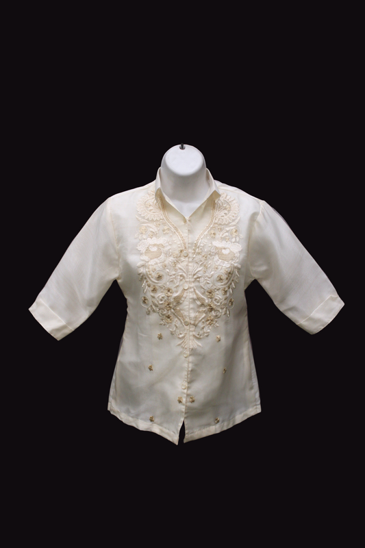 3/4 Sleeve Barong Blouse - Beige/Beige