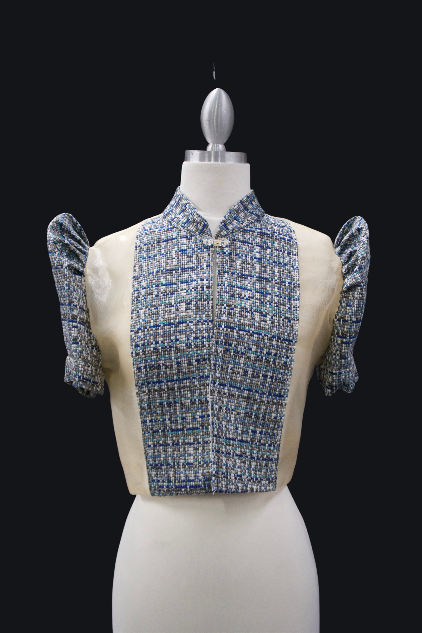 Single Button Bolero - Blue Ethnic Print