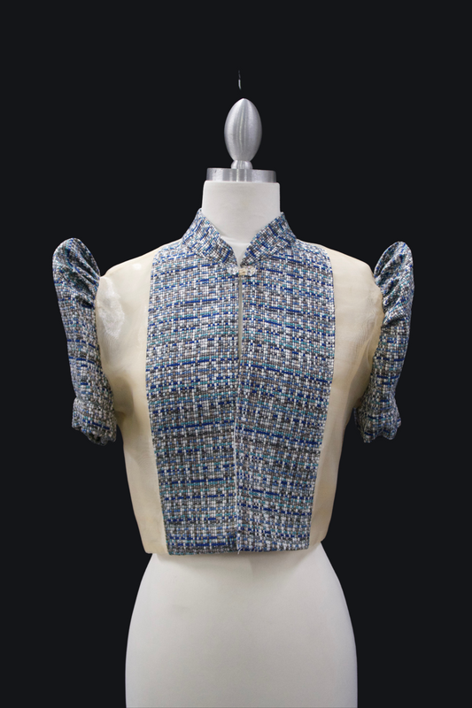 Single Button Bolero - Blue Ethnic Print