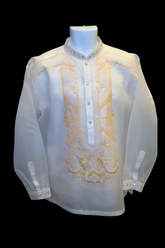 'Aldin 3' Jusi Barong - Beige w/ Gold Emb