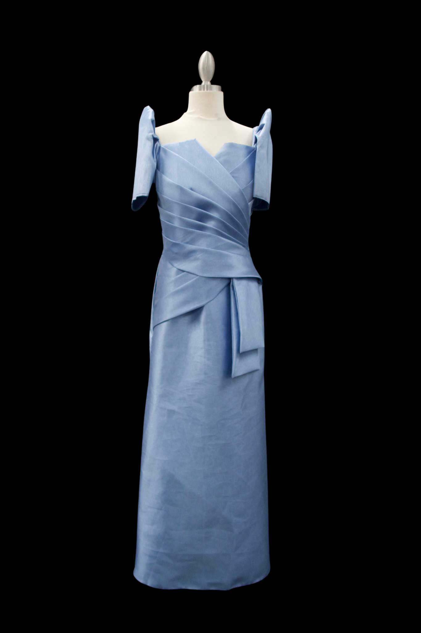 Metallic Gazar Straight Cut Gown - Dusty Blue