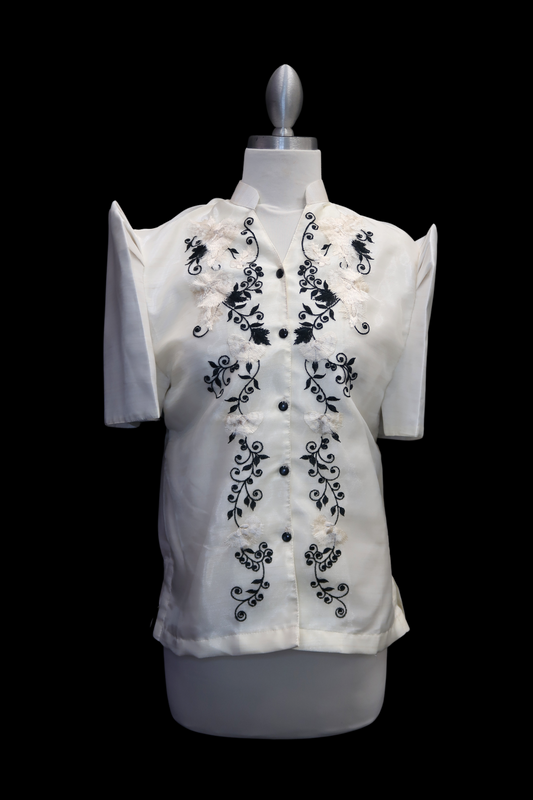 Mestiza Barong Blouse - Beige/Black 2