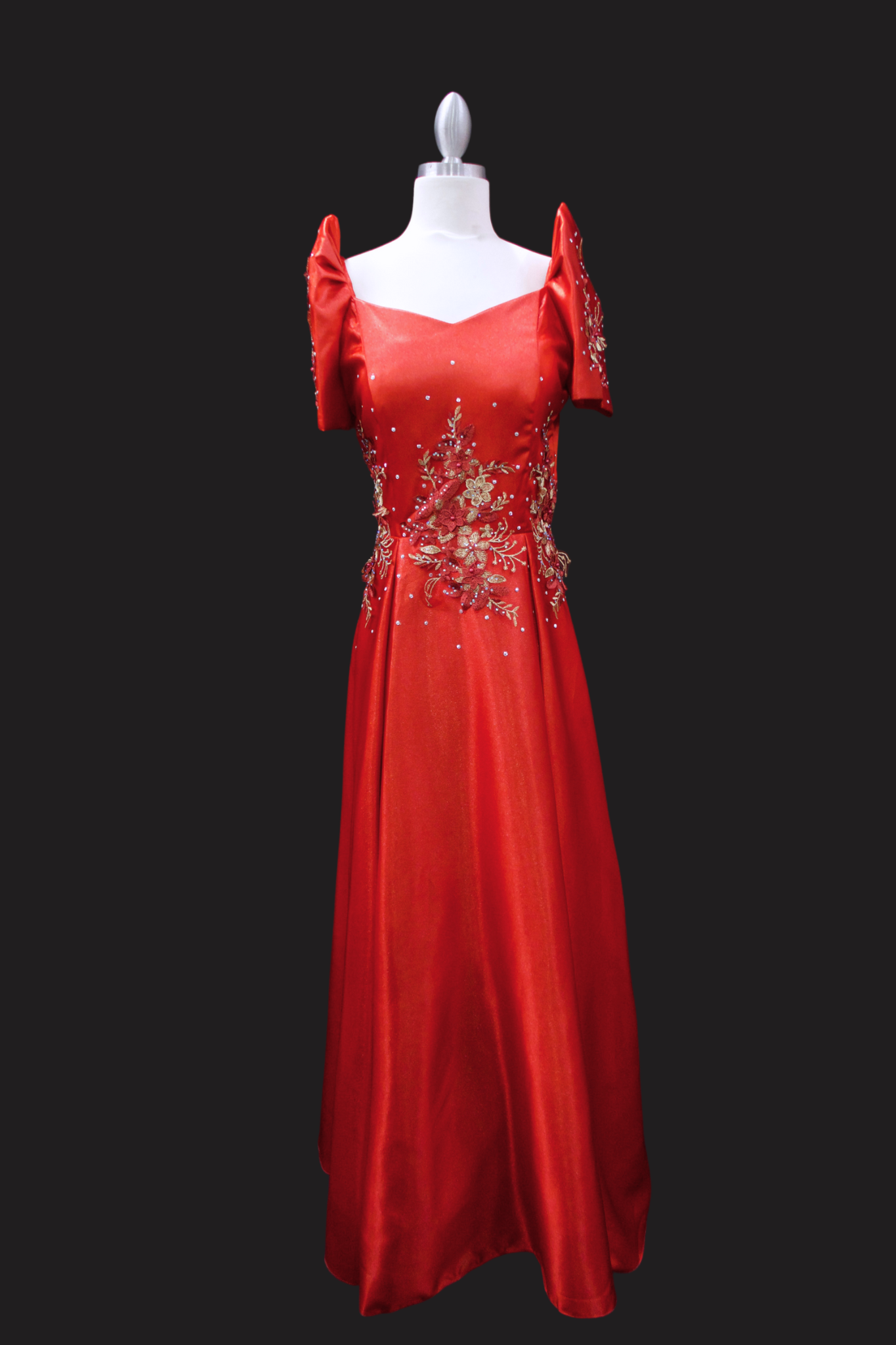 Diamond Satin Filipiniana Gown - Ruby Red CMC Boutique LV Diamond Satin Filipiniana Gown - Ruby Red CMC Boutique LV