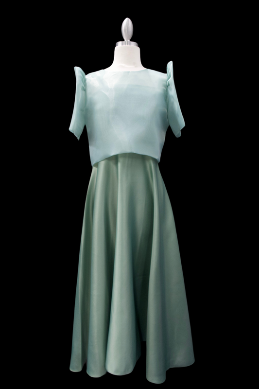 "Sarah" Bow Blouse & Midi Dress Set - Sage Green