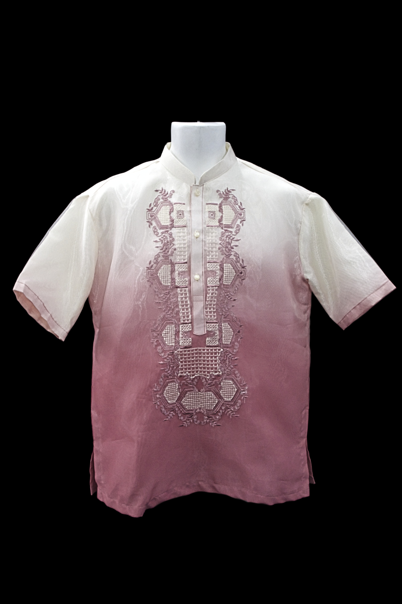 Short Sleeve Organza Barong - Beige/Old Rose