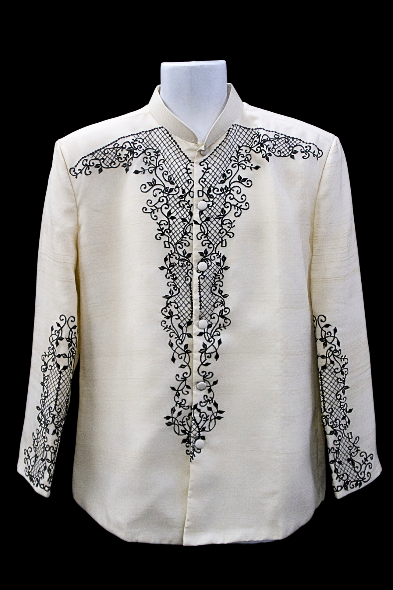 "Batok" Piña Cocoon Coat Barong – Beige/Black