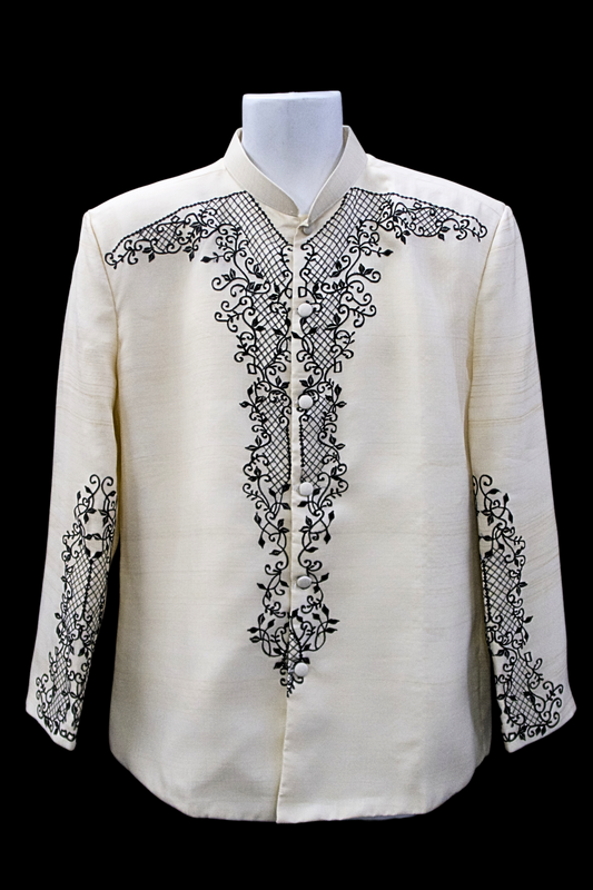 "Batok" Piña Cocoon Coat Barong – Beige/Black