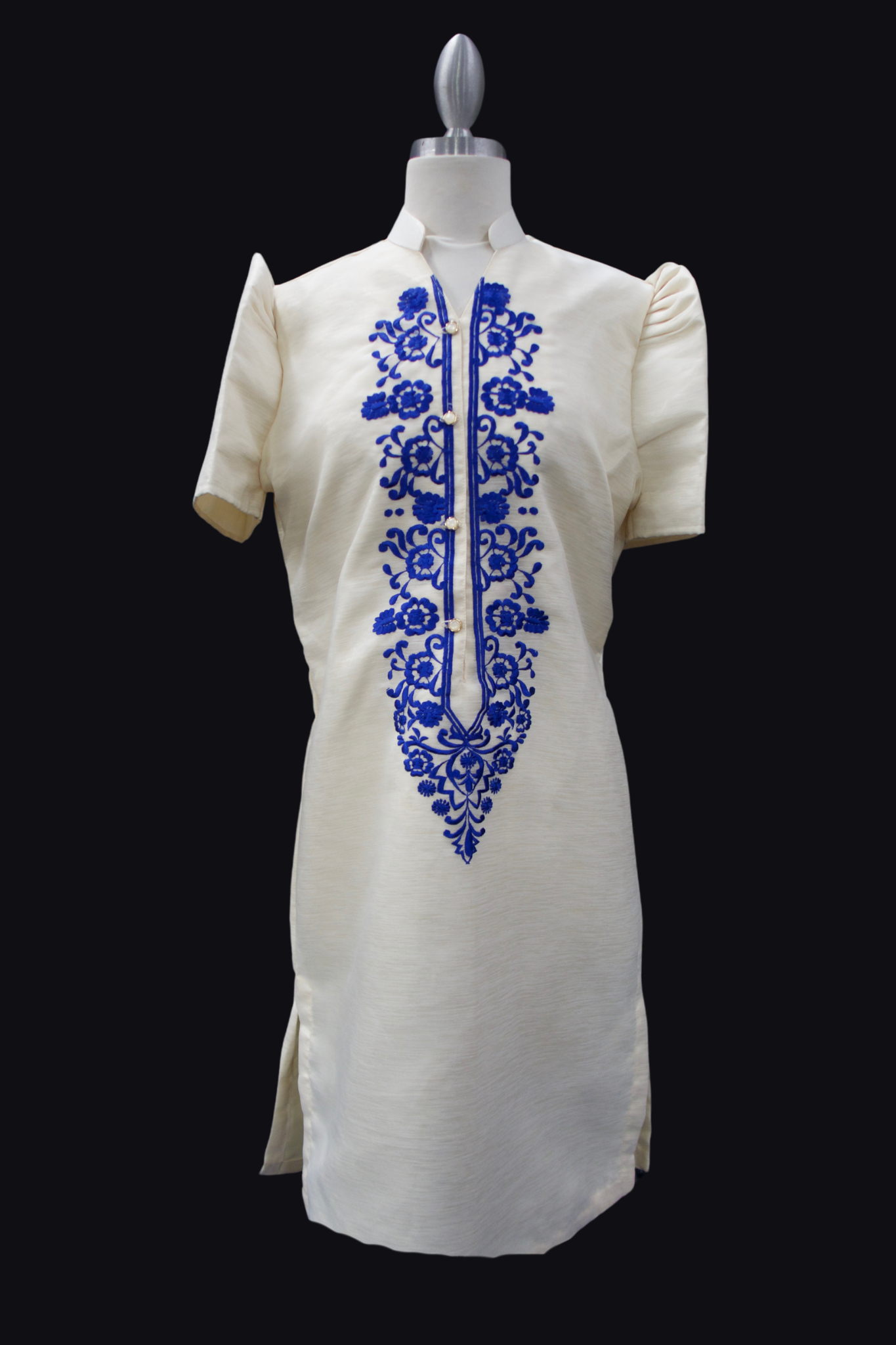 Jusilyn Barong Dress - Beige & Royal Blue