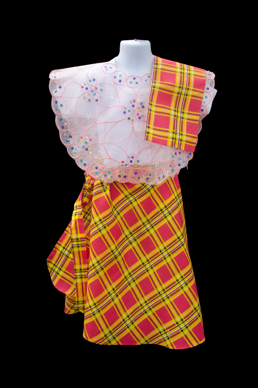 Girl's Plaid Baro't Saya - Pink/Yellow