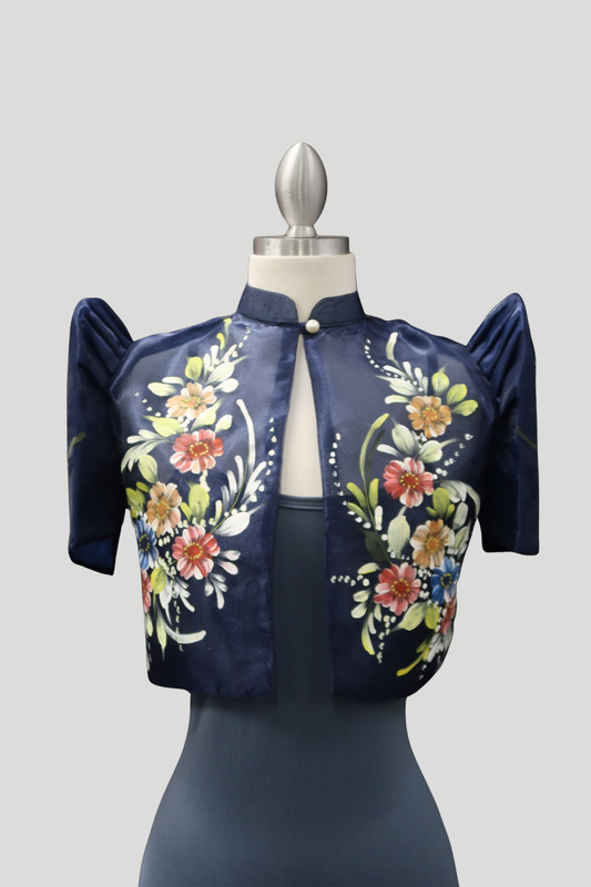 Hand Painted Single Button Bolero - Navy Blue