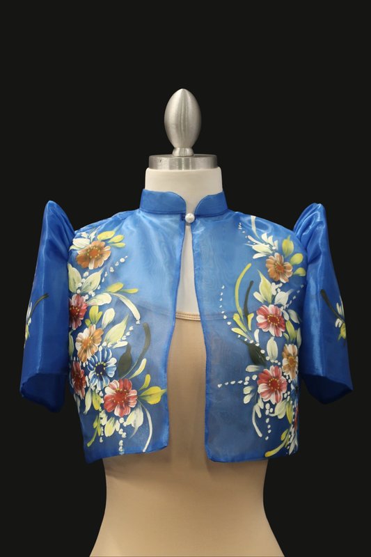 Hand Painted Single Button Bolero - Blue
