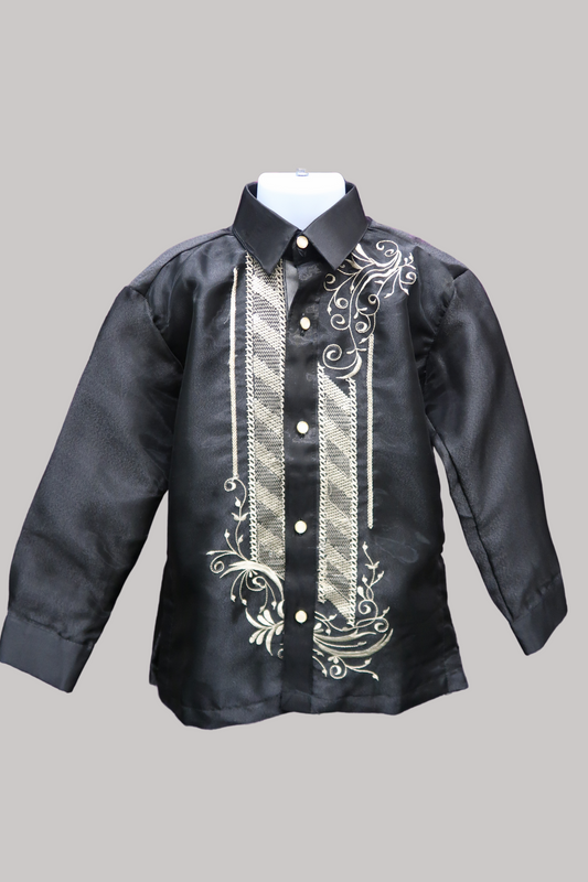 Kid's Organza Black Barong - Traditional Collar