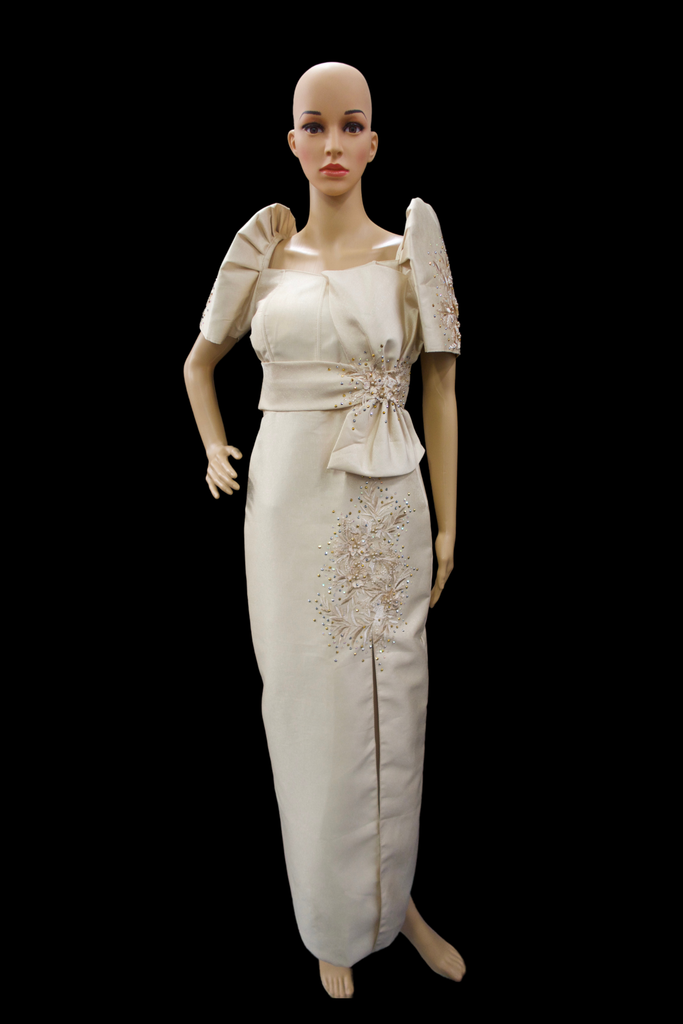 Metallic Gazar Straight Cut Gown - Champagne/Beige