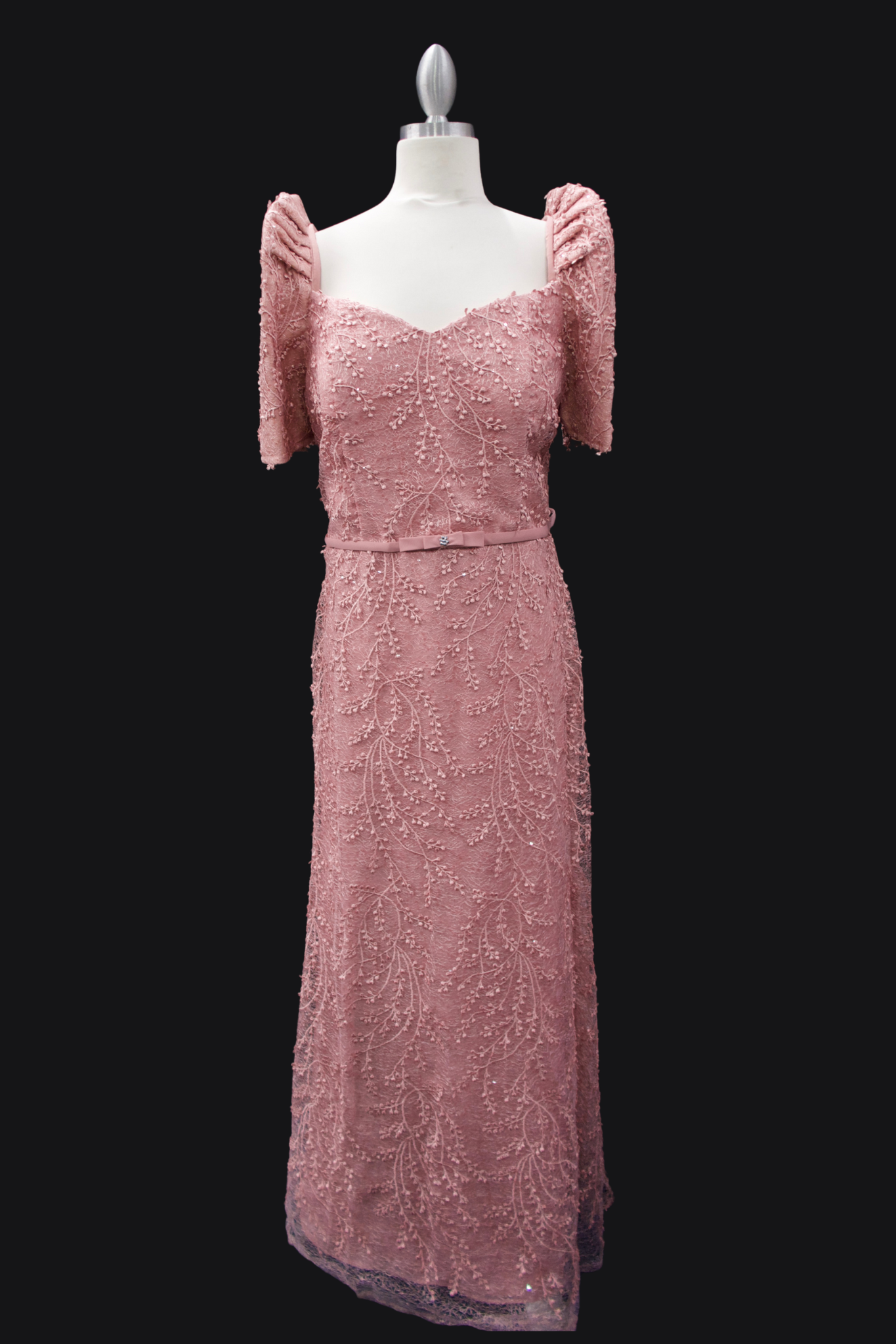 Full Lace Gown with Belt - Rose