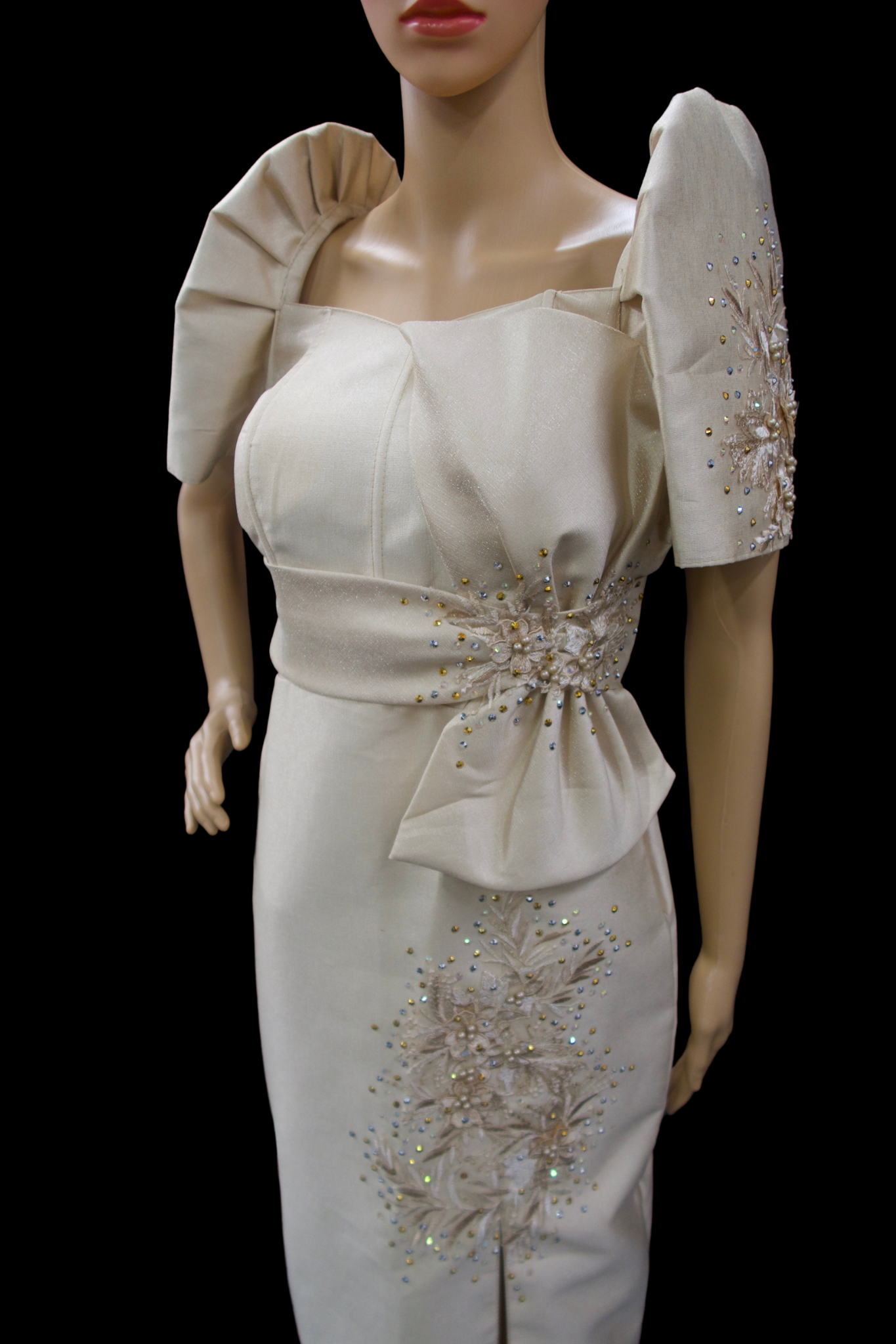 Metallic Gazar Straight Cut Gown - Champagne/Beige