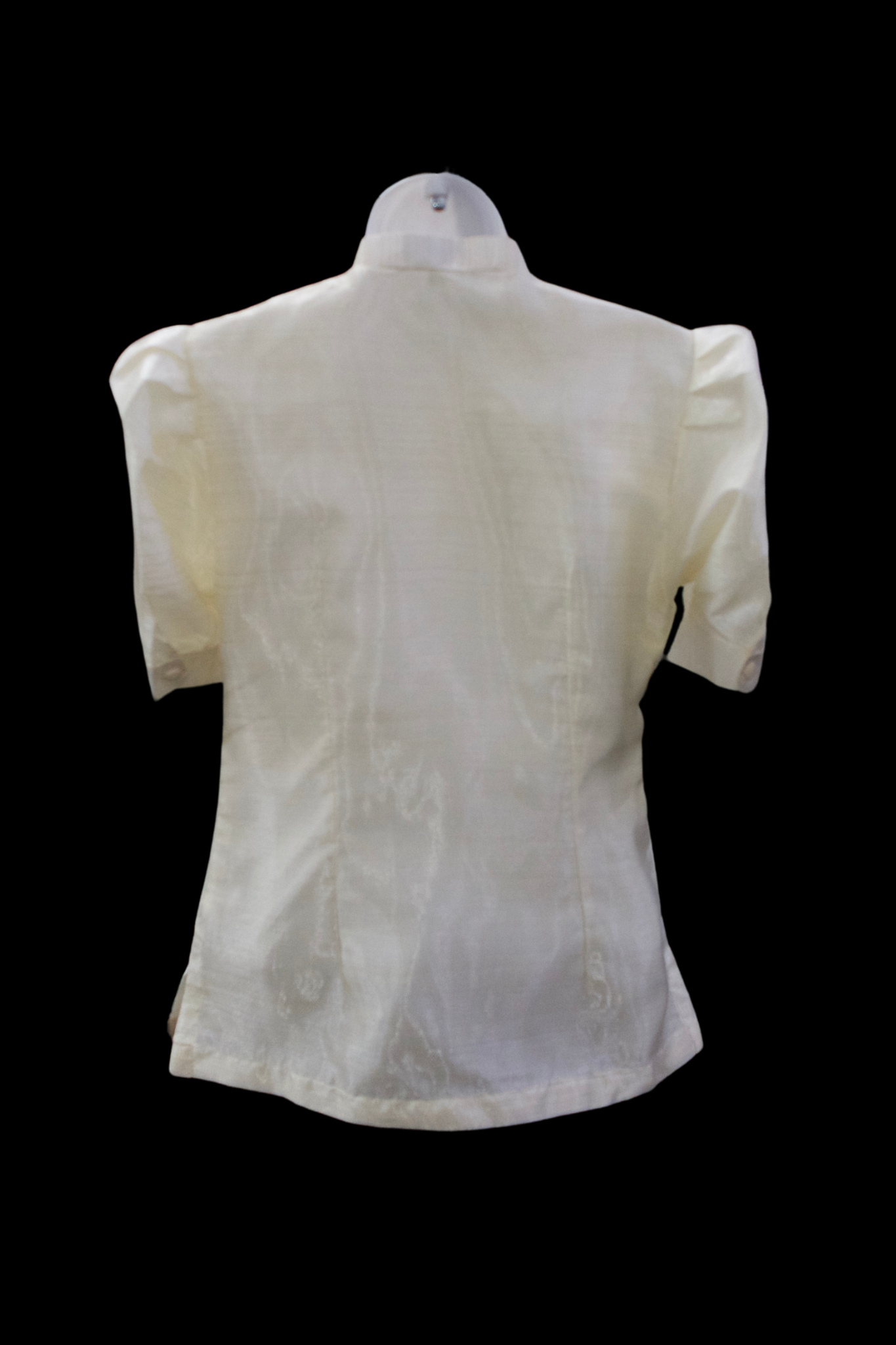 3/4 Puff Sleeve Barong Blouse - Beige/Black