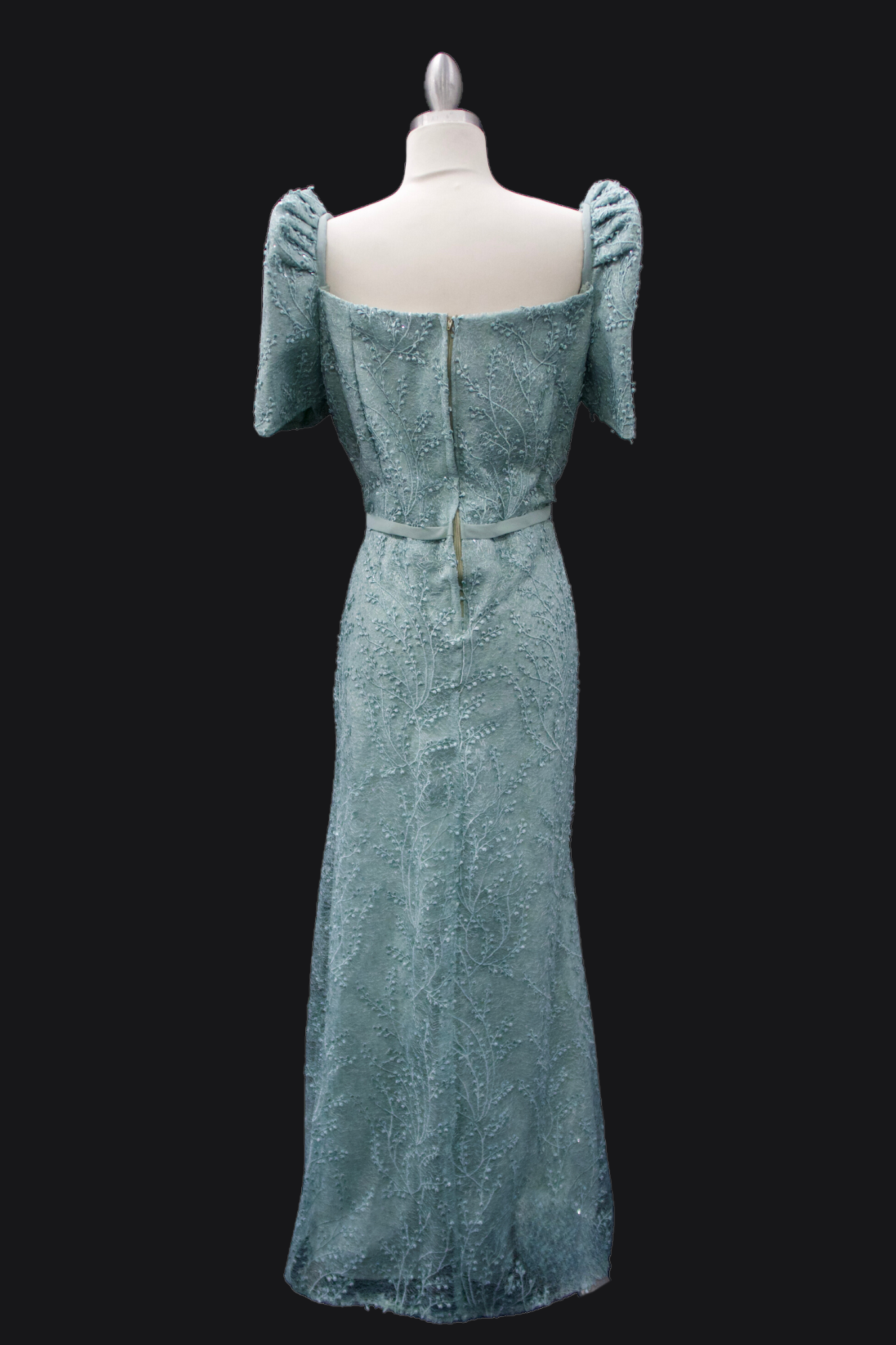 Full Lace Gown with Belt - Sage Green