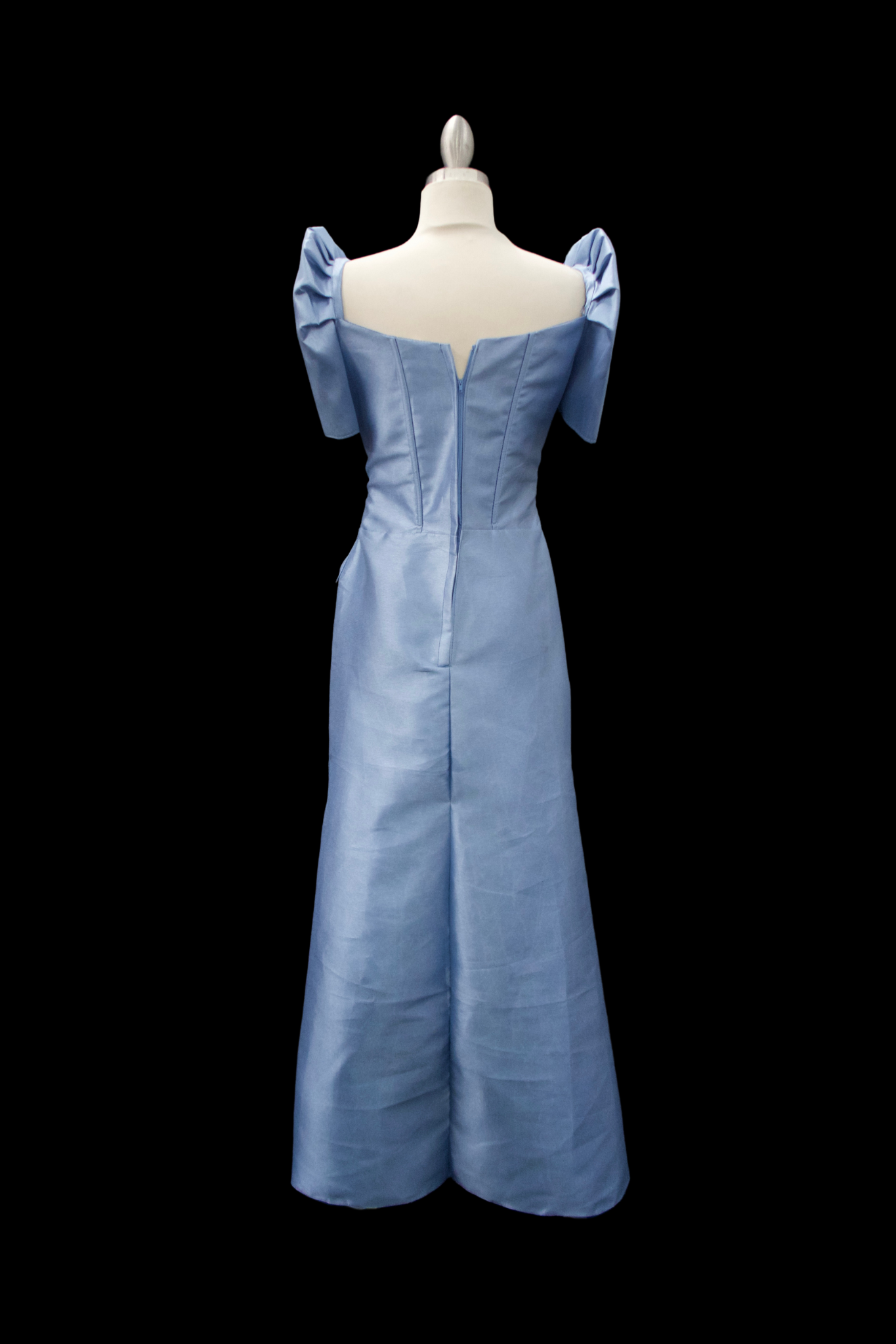 Metallic Gazar Straight Cut Gown - Dusty Blue
