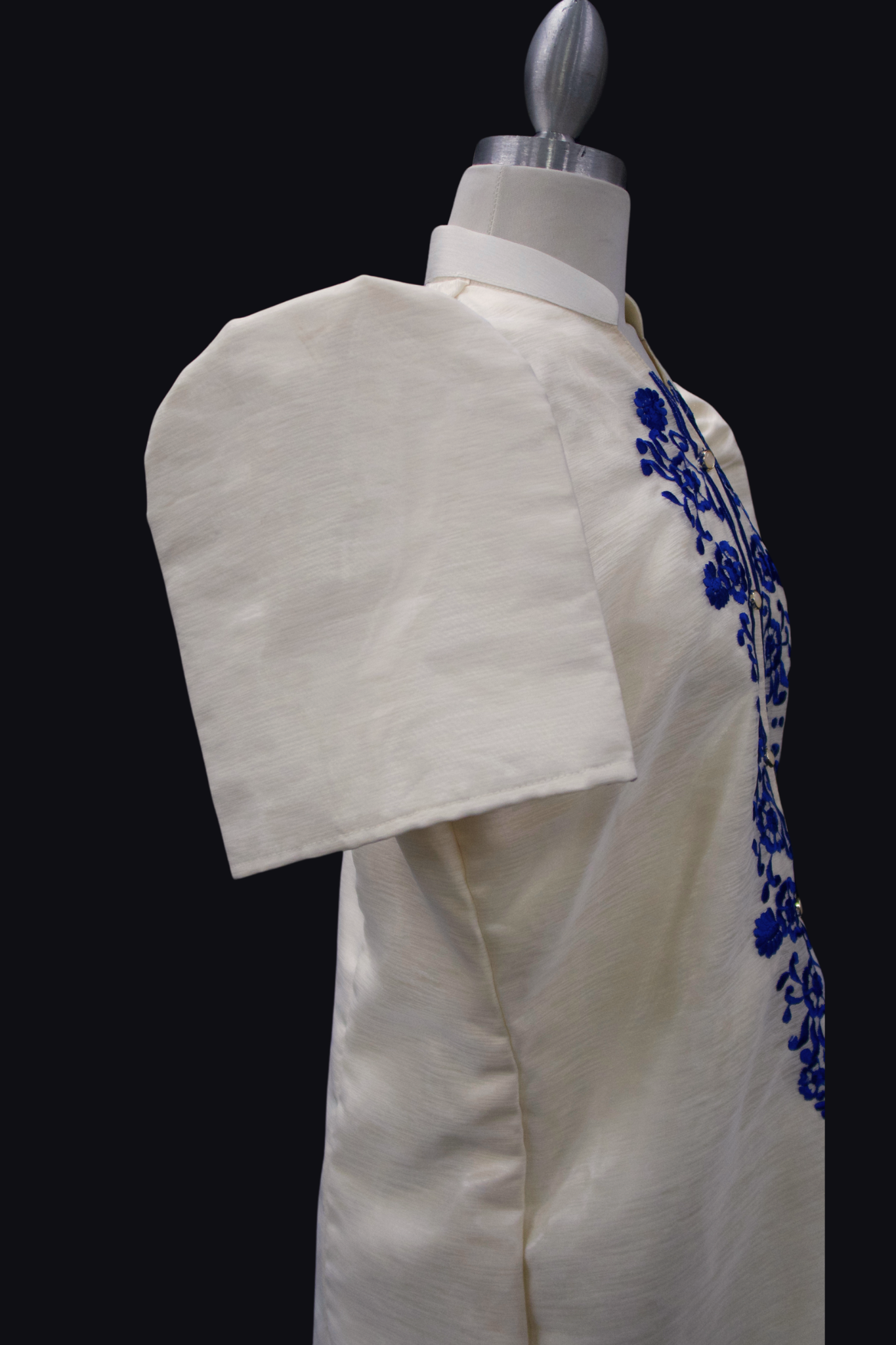 Jusilyn Barong Dress - Beige & Royal Blue