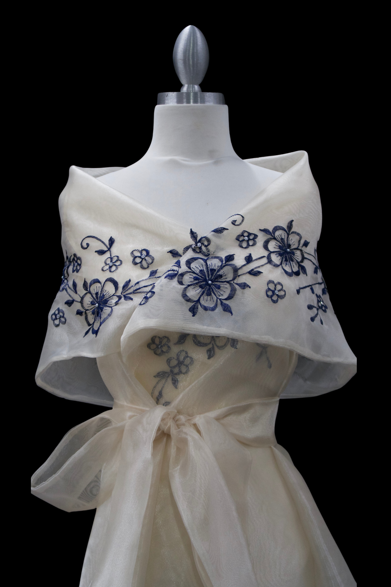 Beige/Navy Embroidered Panuelo