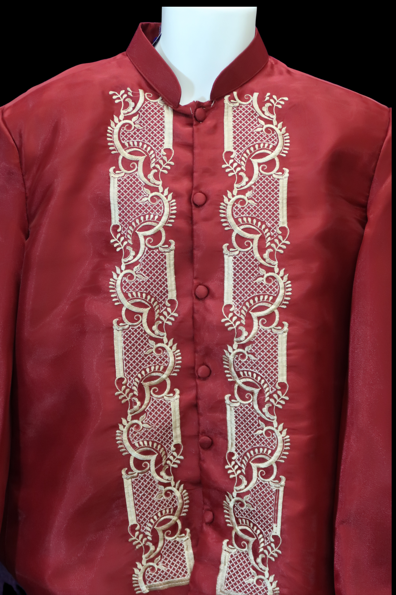 Organza Coat Barong - Burgundy