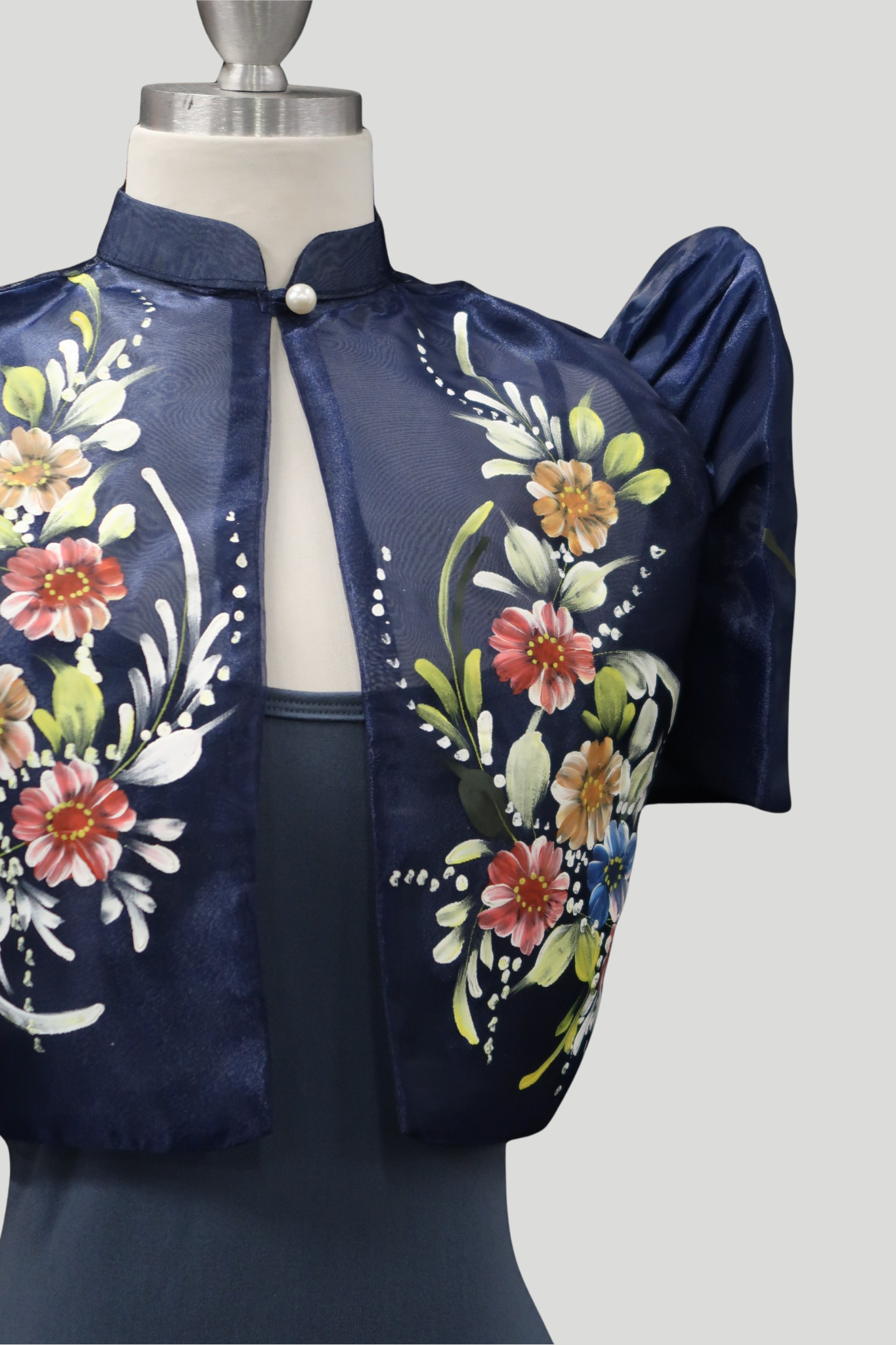 Hand Painted Single Button Bolero - Navy Blue