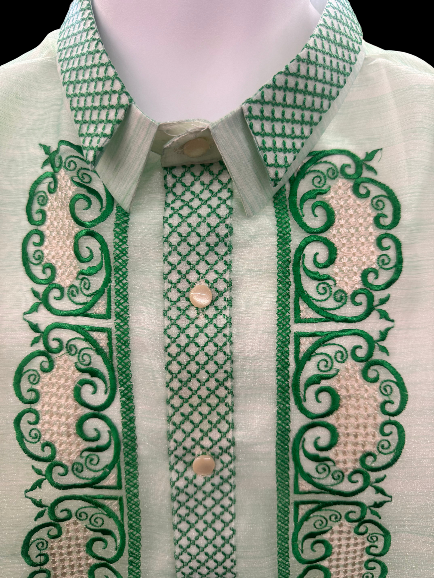 Striped Emerald Green Organza Barong
