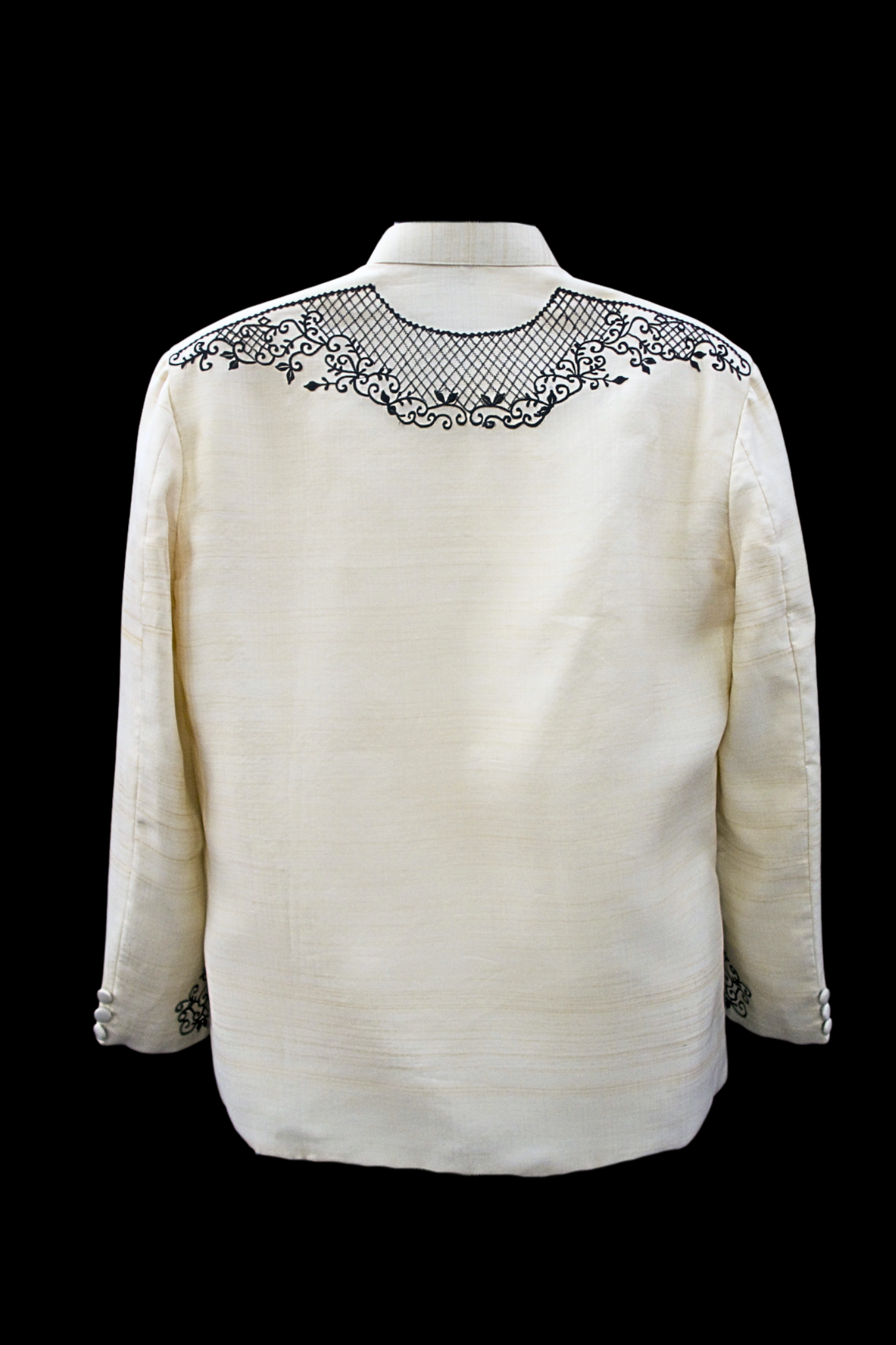 "Batok" Piña Cocoon Coat Barong – Beige/Black