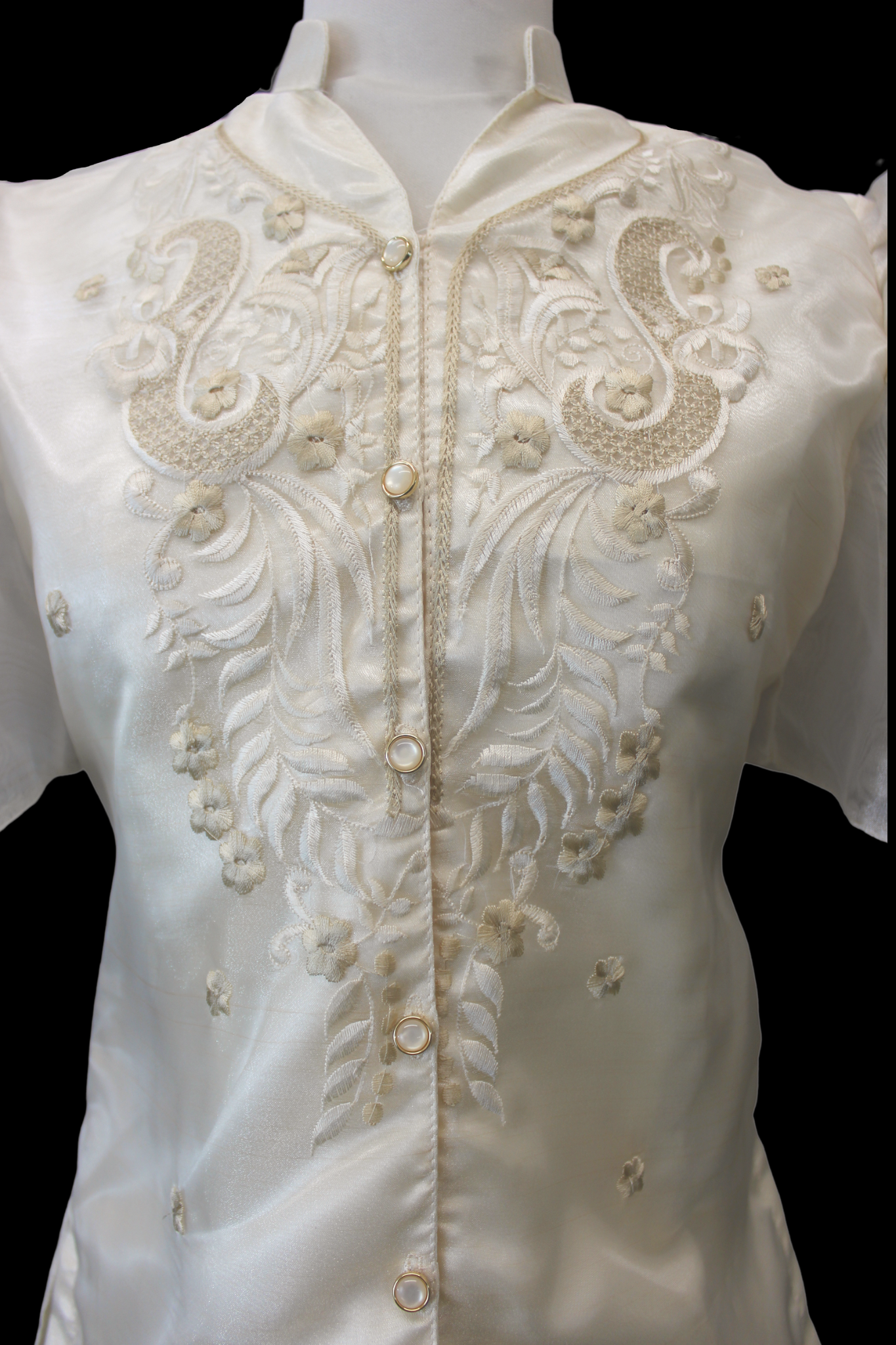 Beige Satin Blouse w/ Organza Sleeves