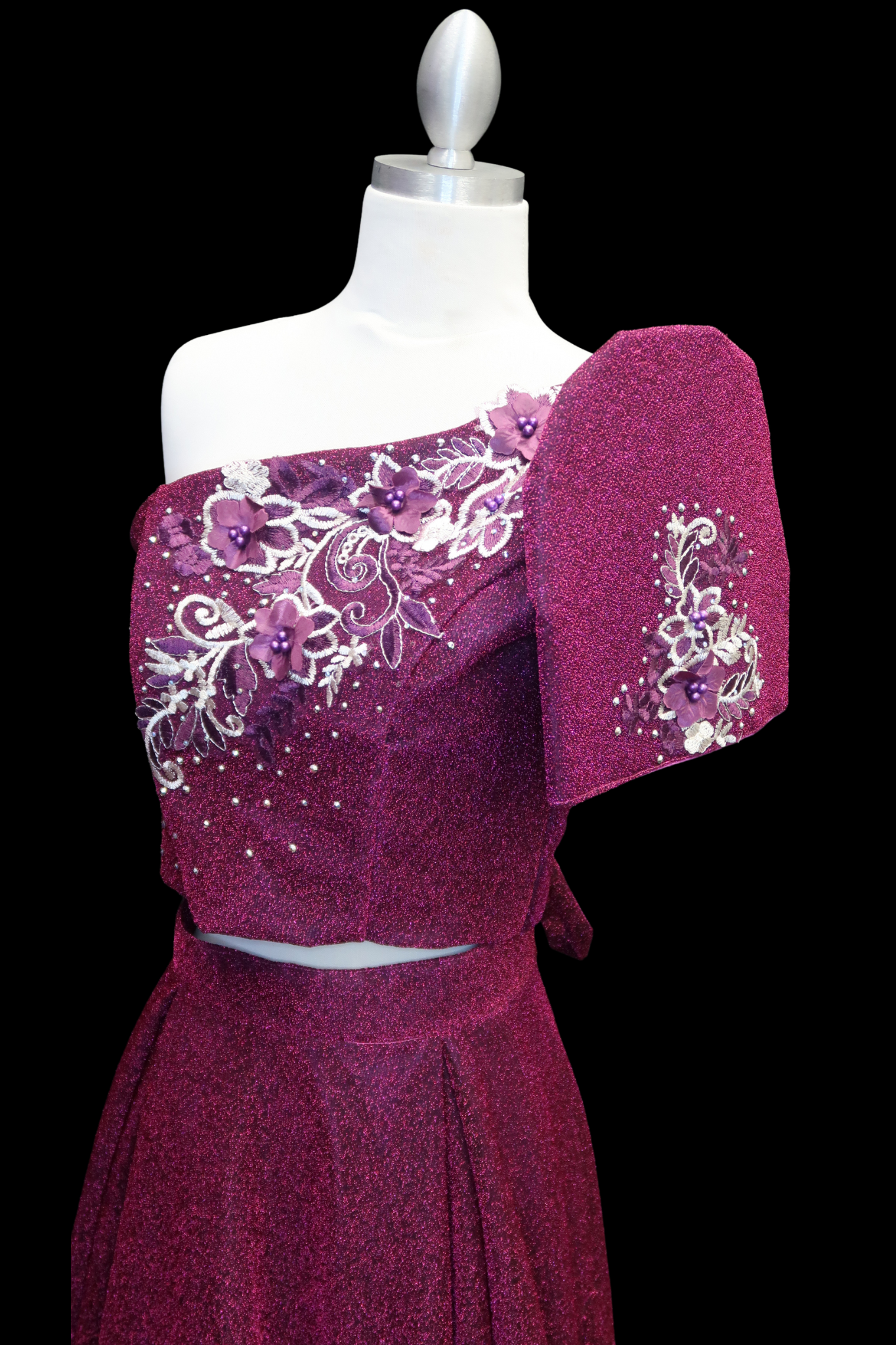 Candy Crush Fuschia - One Shoulder Filipiniana
