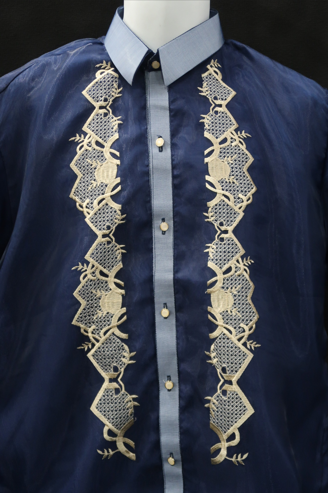 Navy Blue Short Sleeve Organza Barong - Dario
