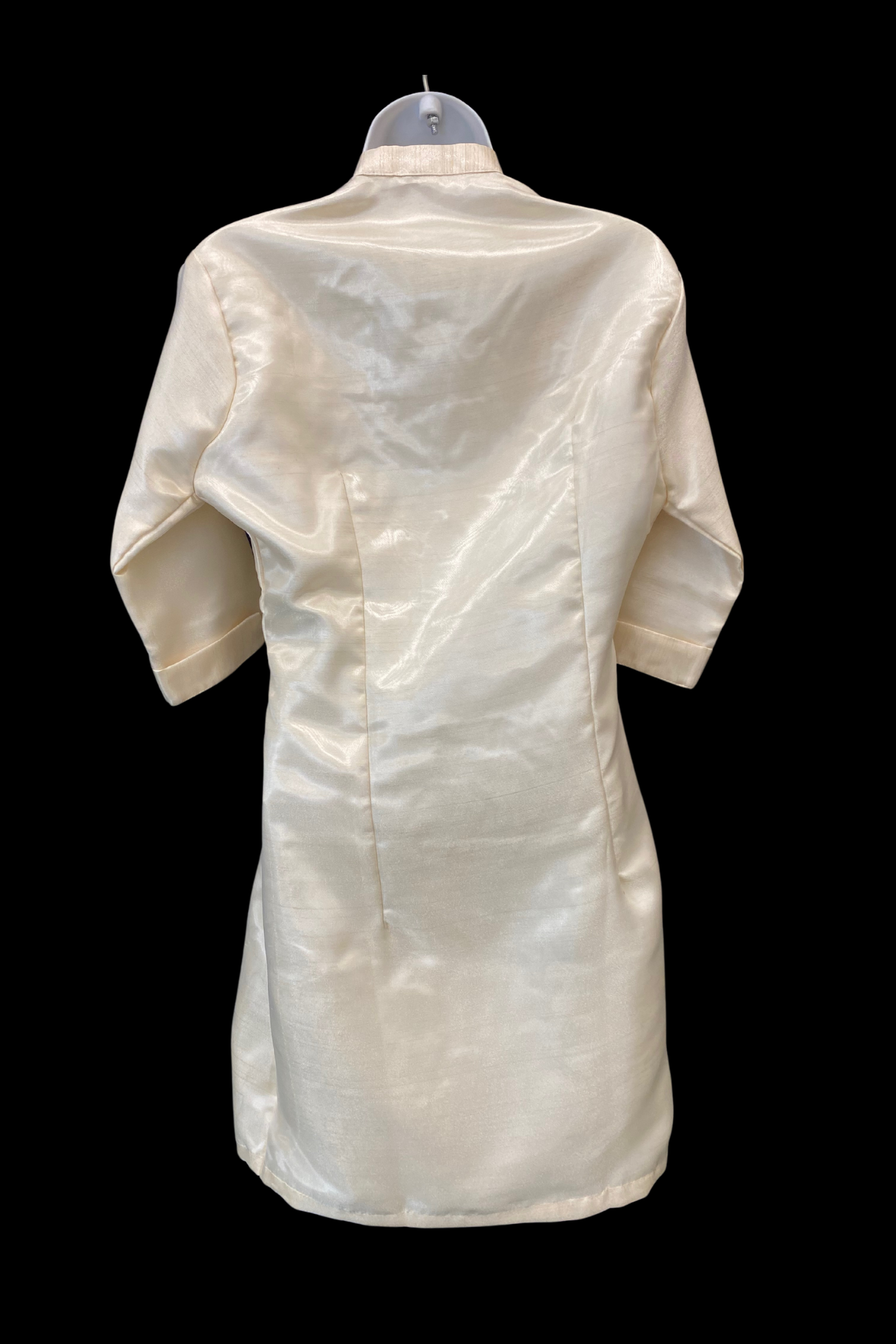 3/4 Sleeve Satin Barong Dress - Beige/Black