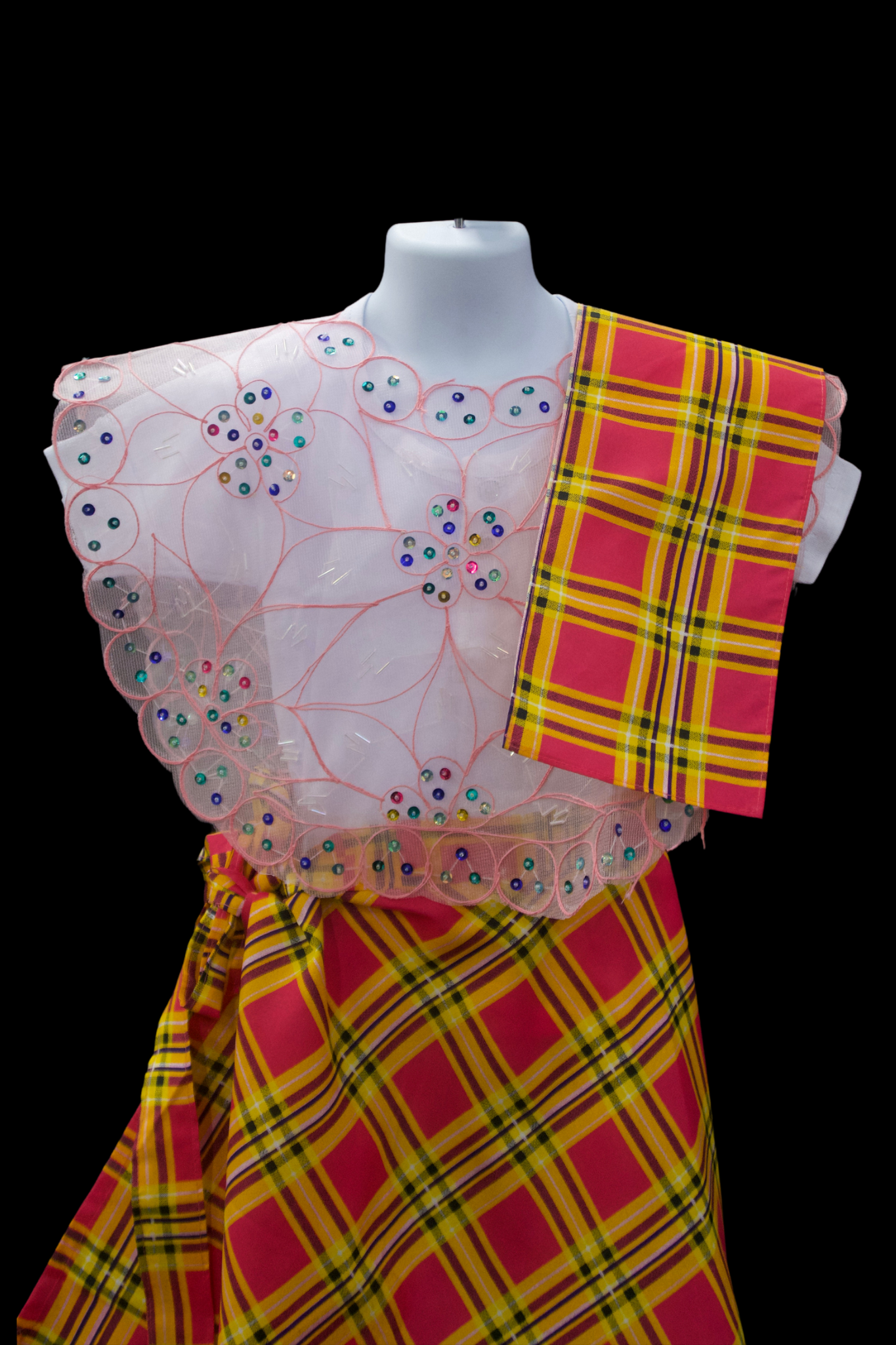Girl's Plaid Baro't Saya - Pink/Yellow
