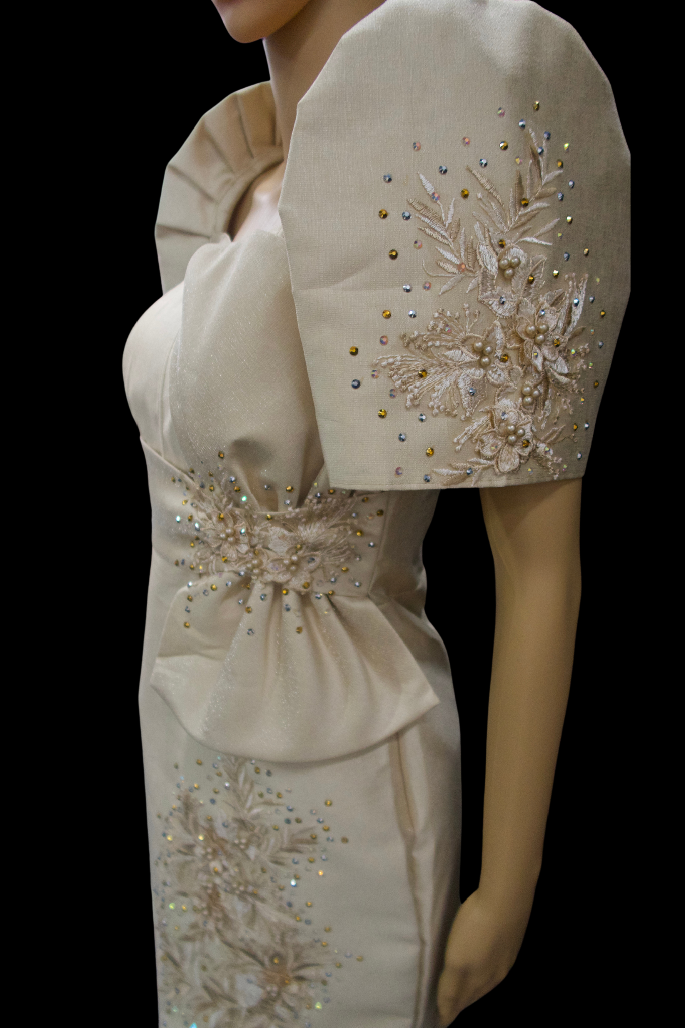 Metallic Gazar Straight Cut Gown - Champagne/Beige