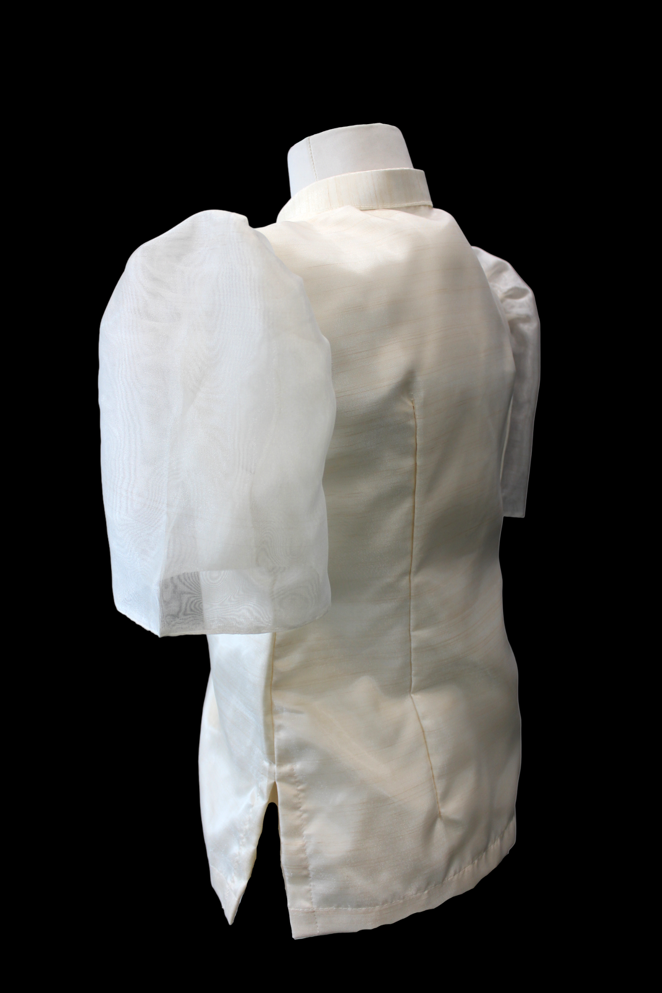 Beige Satin Blouse w/ Organza Sleeves