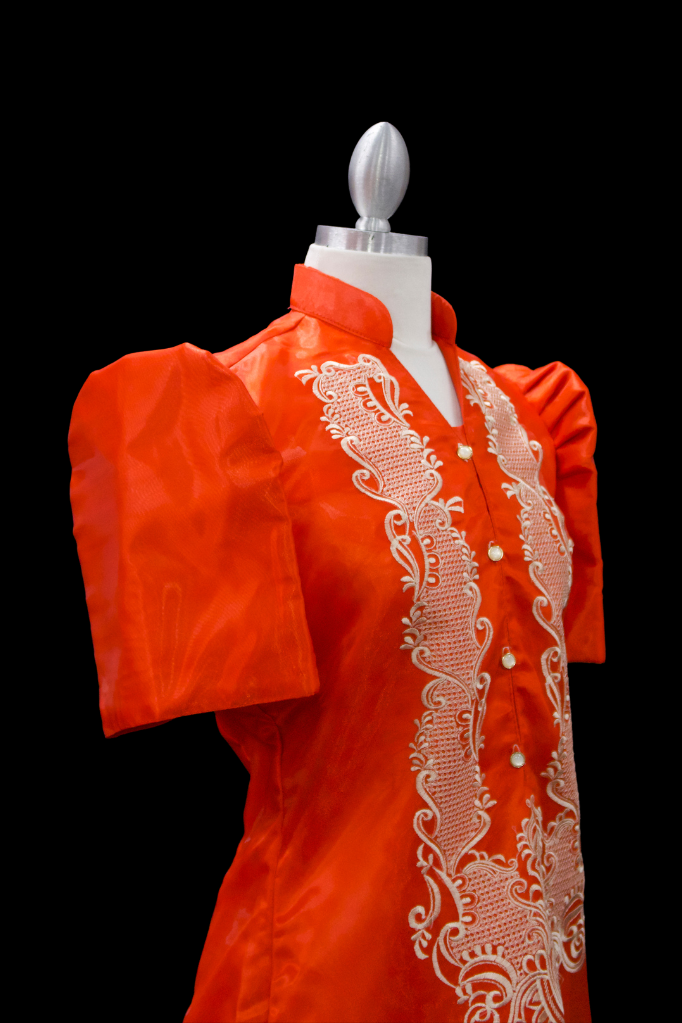 Satin Barong Dress - Red Orange