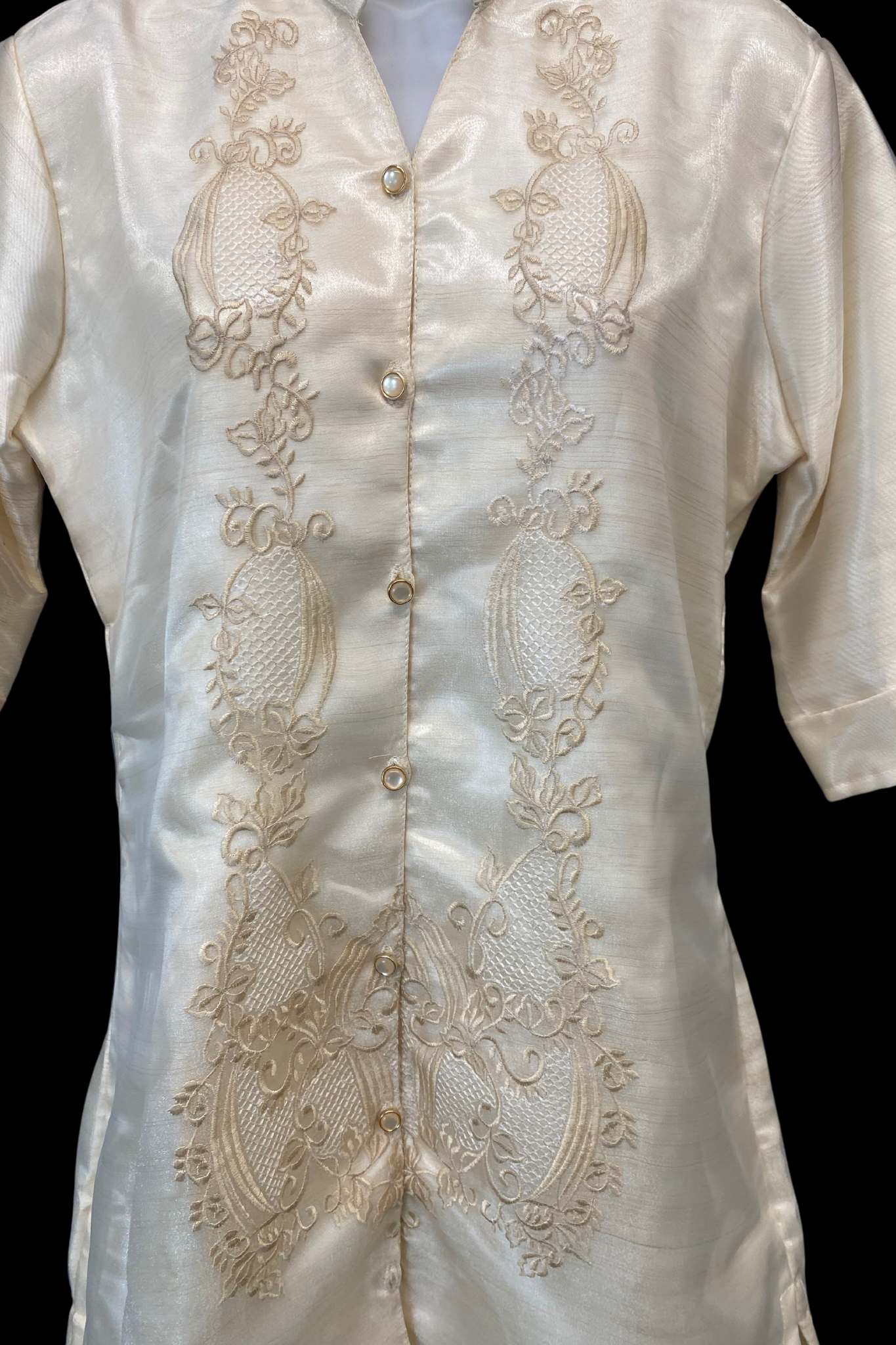Satin Barong Dress - Beige
