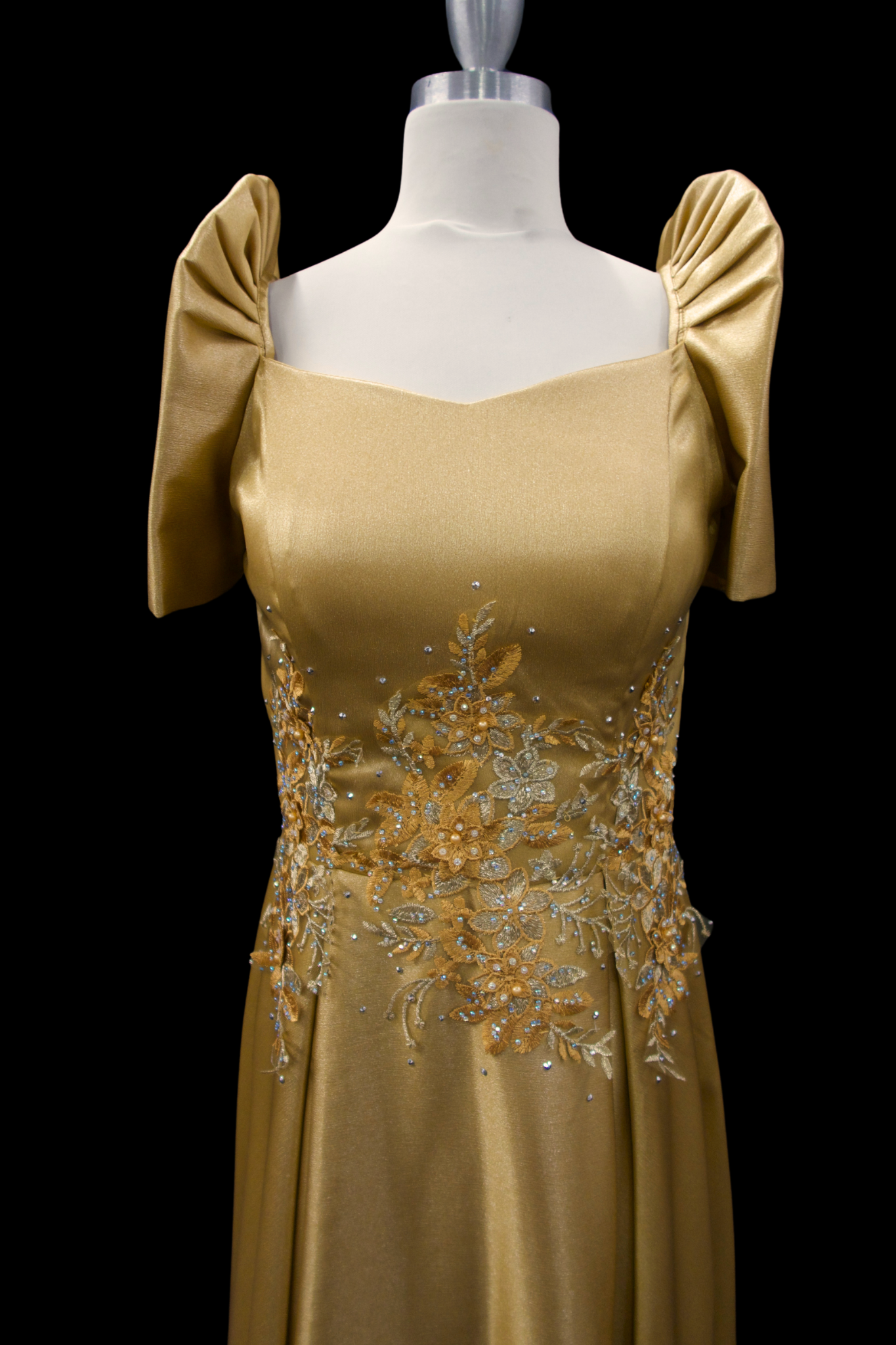 Diamond Satin Filipiniana Gown - Matte Gold