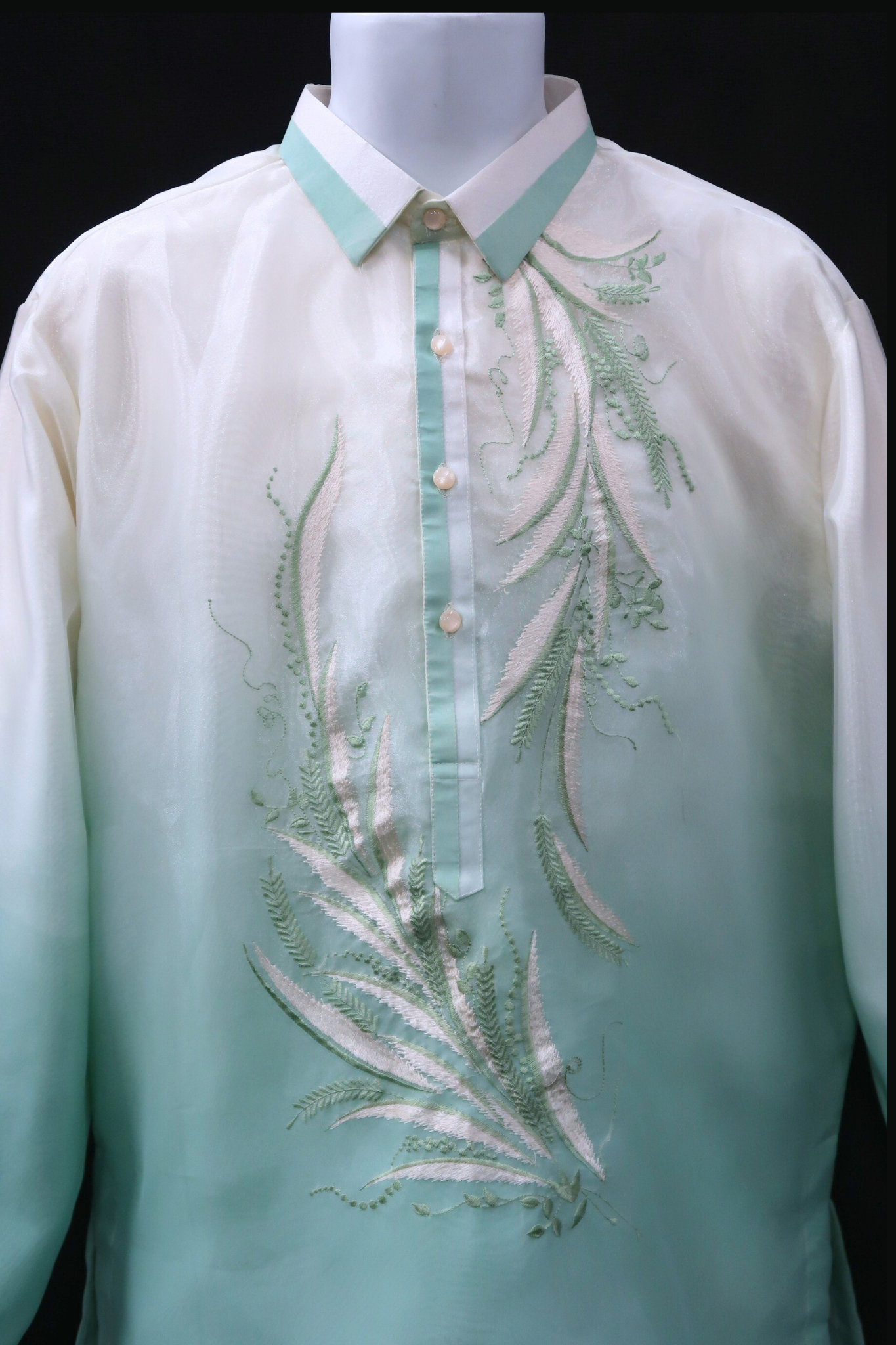 Sage Green Mono Organza Barong - Feather