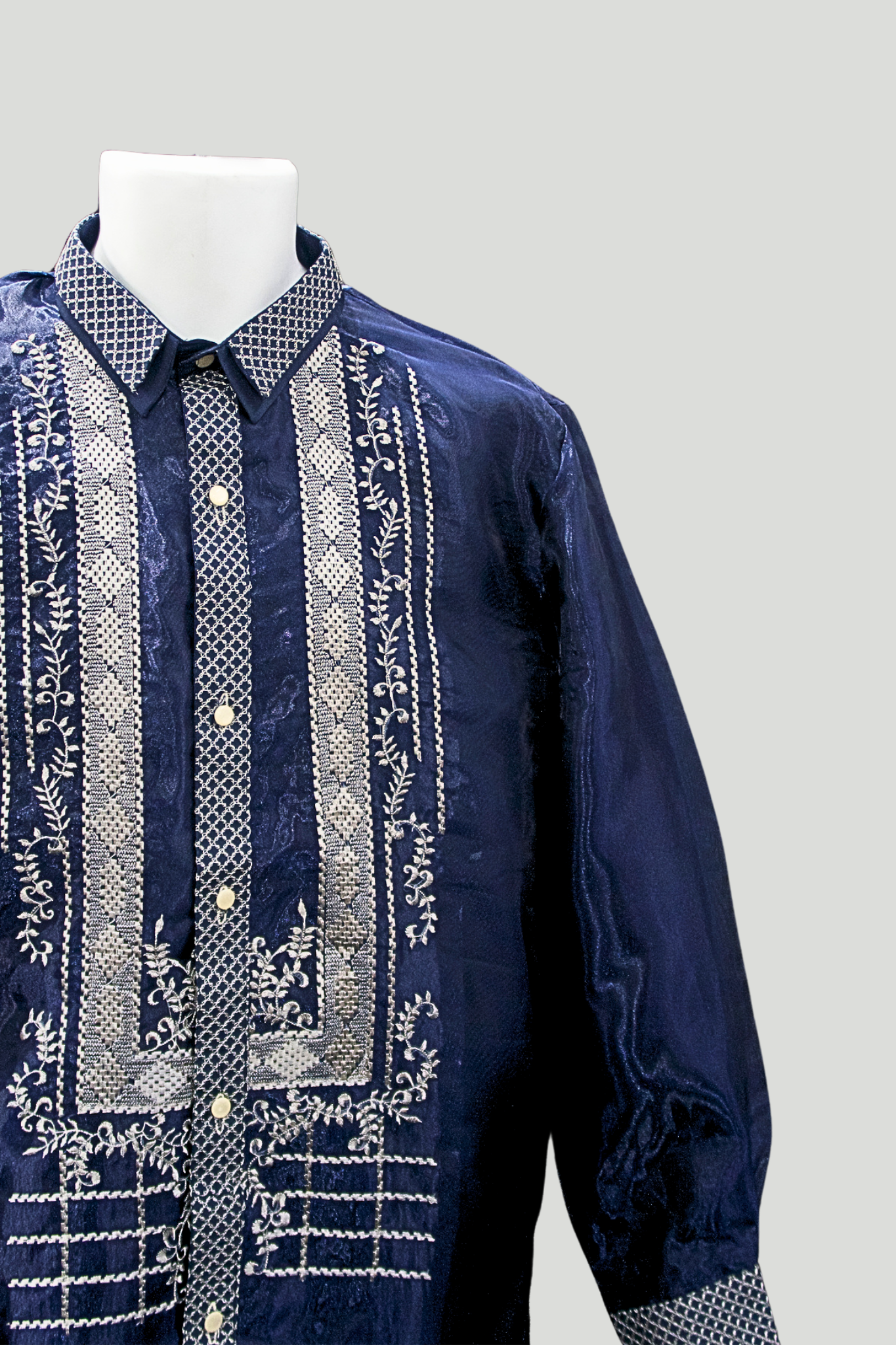 Navy Blue & Silver Organza Barong