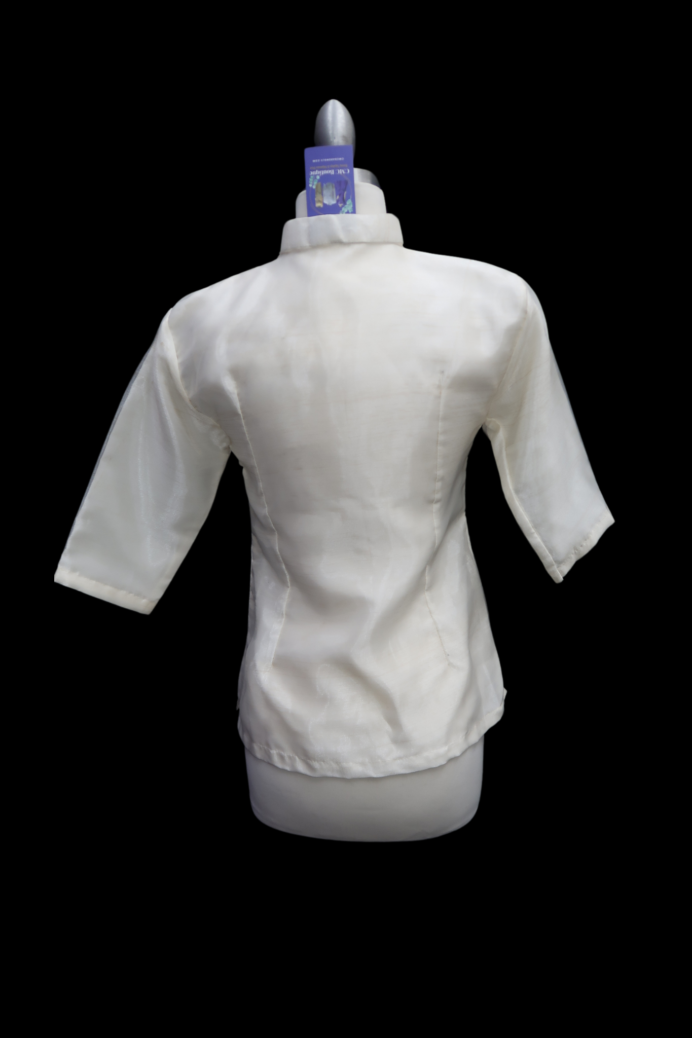 3/4 Sleeve Barong Blouse - Beige/Black