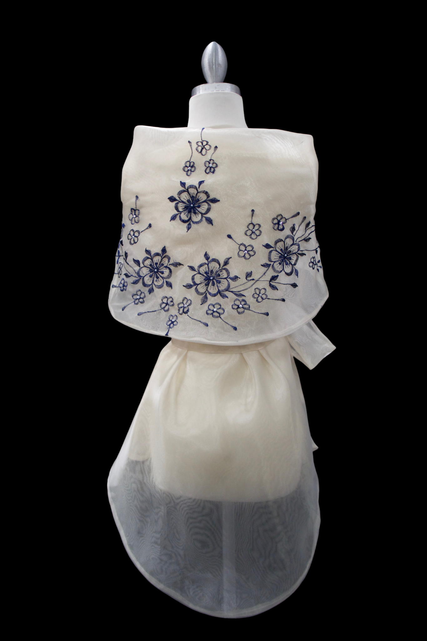 Beige/Navy Embroidered Panuelo