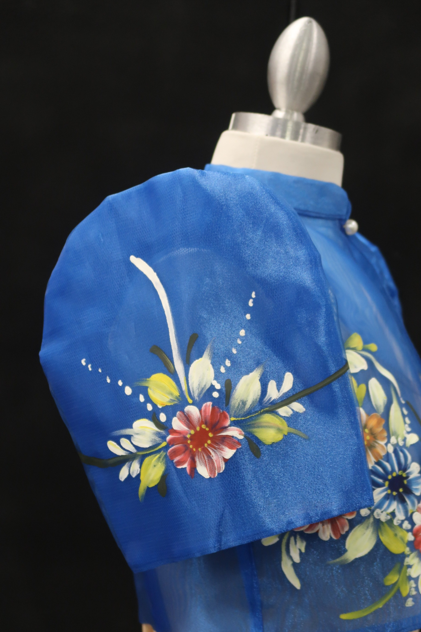 Hand Painted Single Button Bolero - Blue